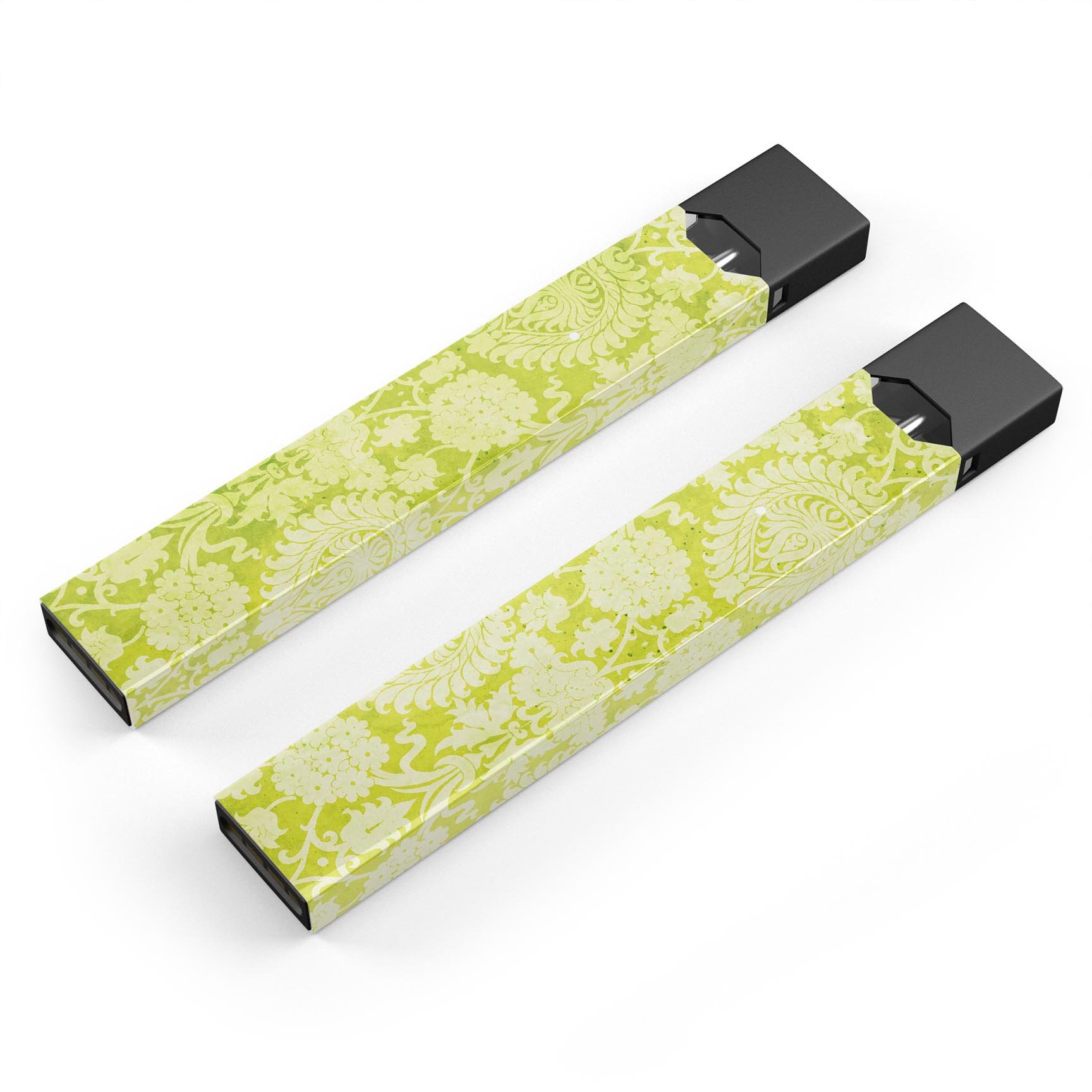 Lime Green Floral Rococo Pattern skin-wrap for JUUL device, showcasing vibrant floral design and premium quality.