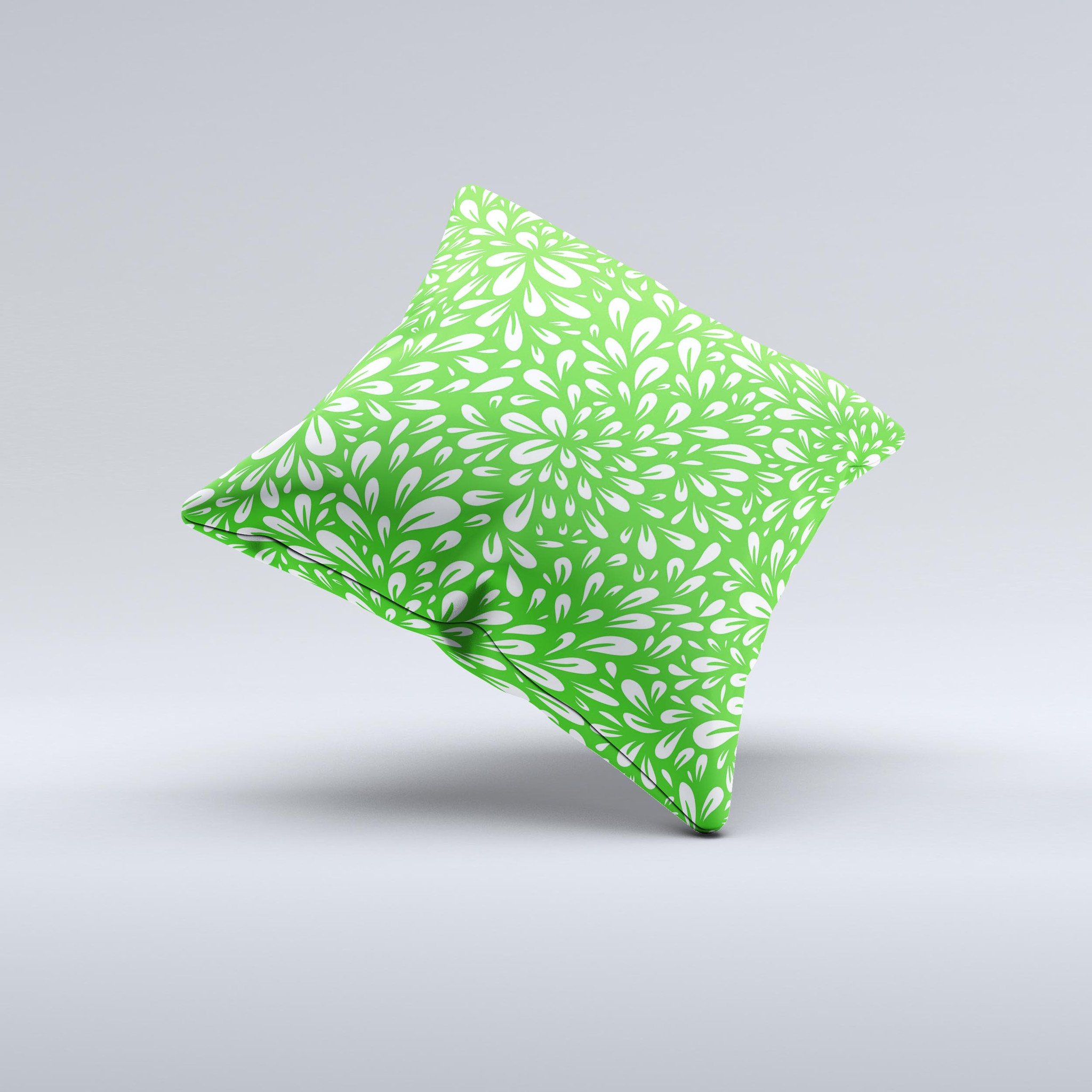 Lime Green & White Floral Sprout Ink-Fuzed Decorative Throw Pillow showcasing a vibrant floral design on a soft fabric.