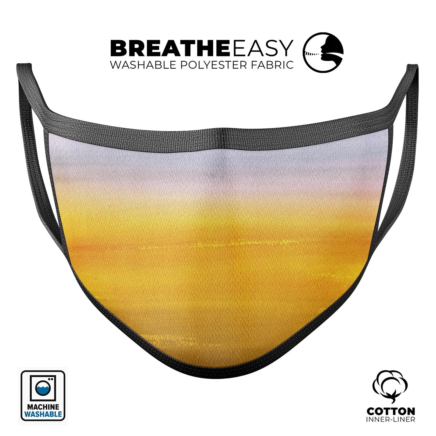 Lined Gold 443 Absorbed Watercolor Texture reusable face mask, showcasing vibrant colors and adjustable ear loops for a comfortable fit.