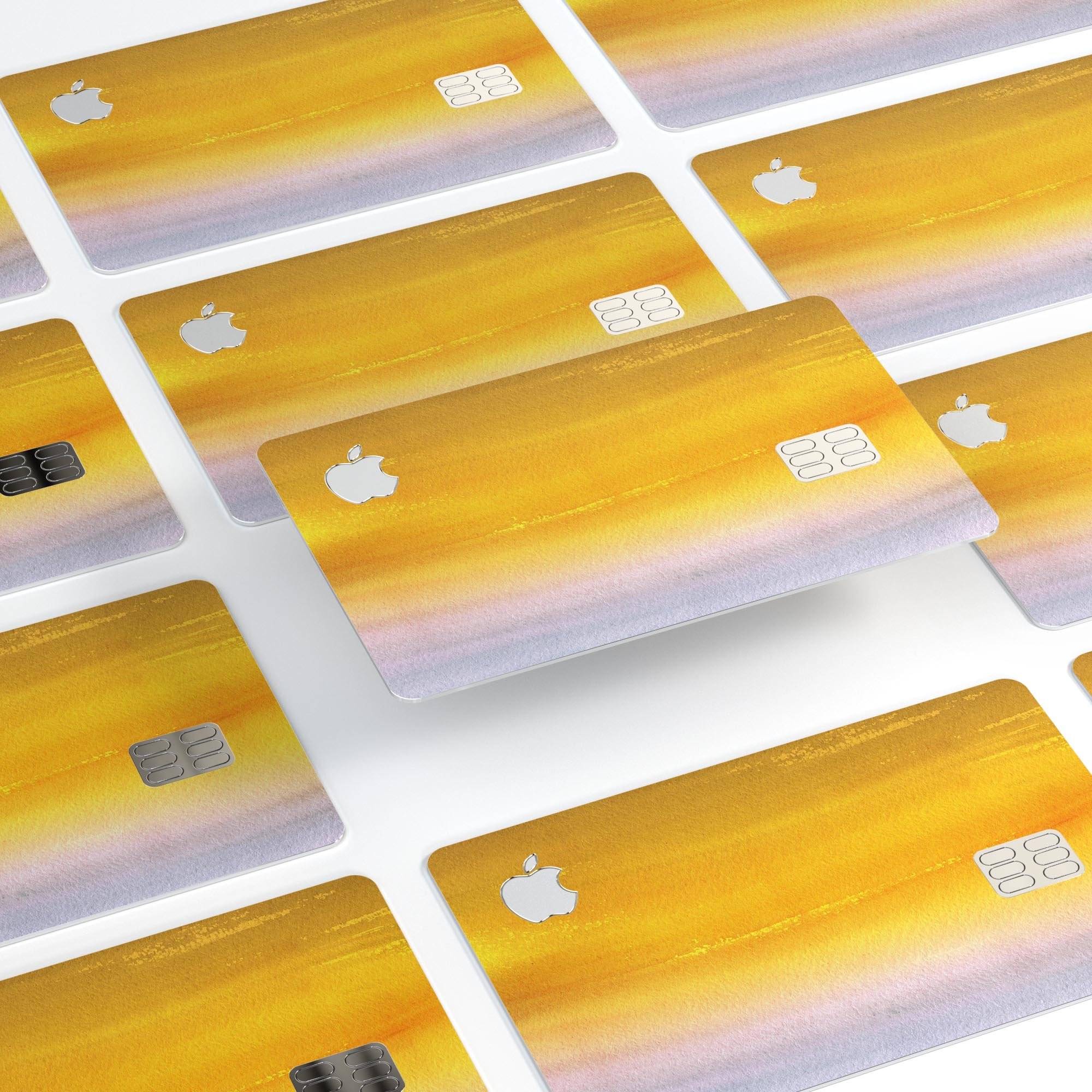 Lined Gold 443 Absorbed Watercolor Texture decal applied on an Apple Card, showcasing its premium design and protective features.