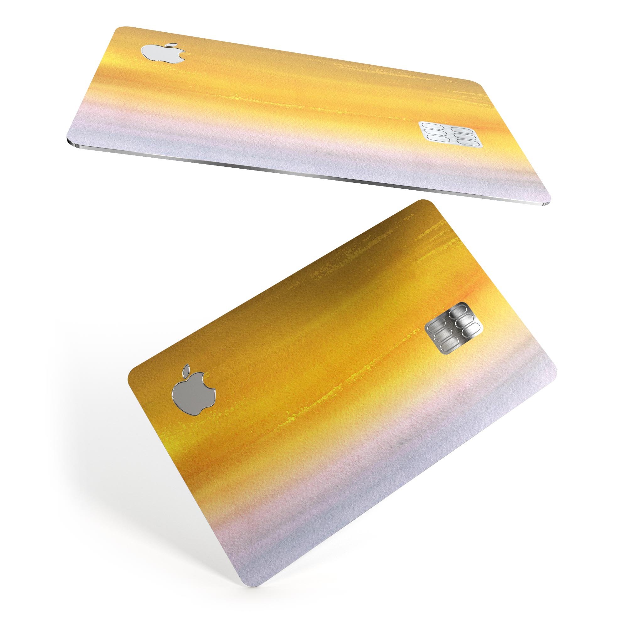 Lined Gold 443 Absorbed Watercolor Texture decal applied on an Apple Card, showcasing its premium design and protective features.