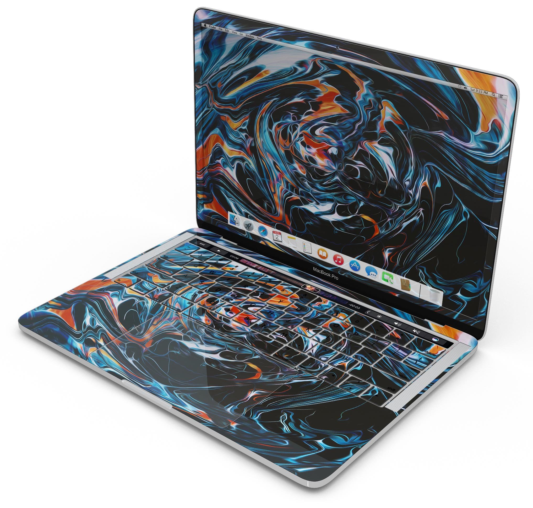 Liquid Abstract Paint Remix V2 skin decal wrap kit for MacBook, showcasing vibrant colors and a sleek design.
