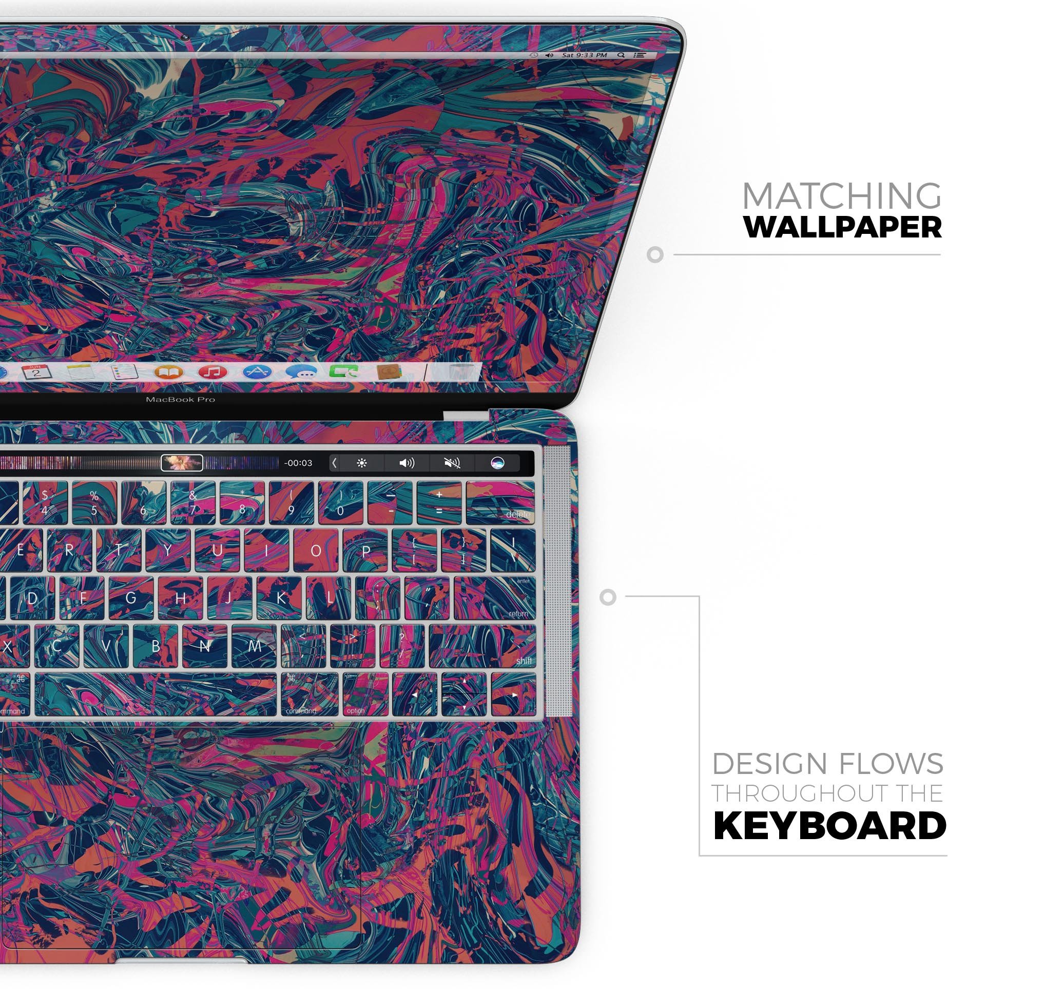 Liquid Abstract Paint Remix V25 skin decal wrap kit for MacBook, showcasing vibrant colors and a sleek design.
