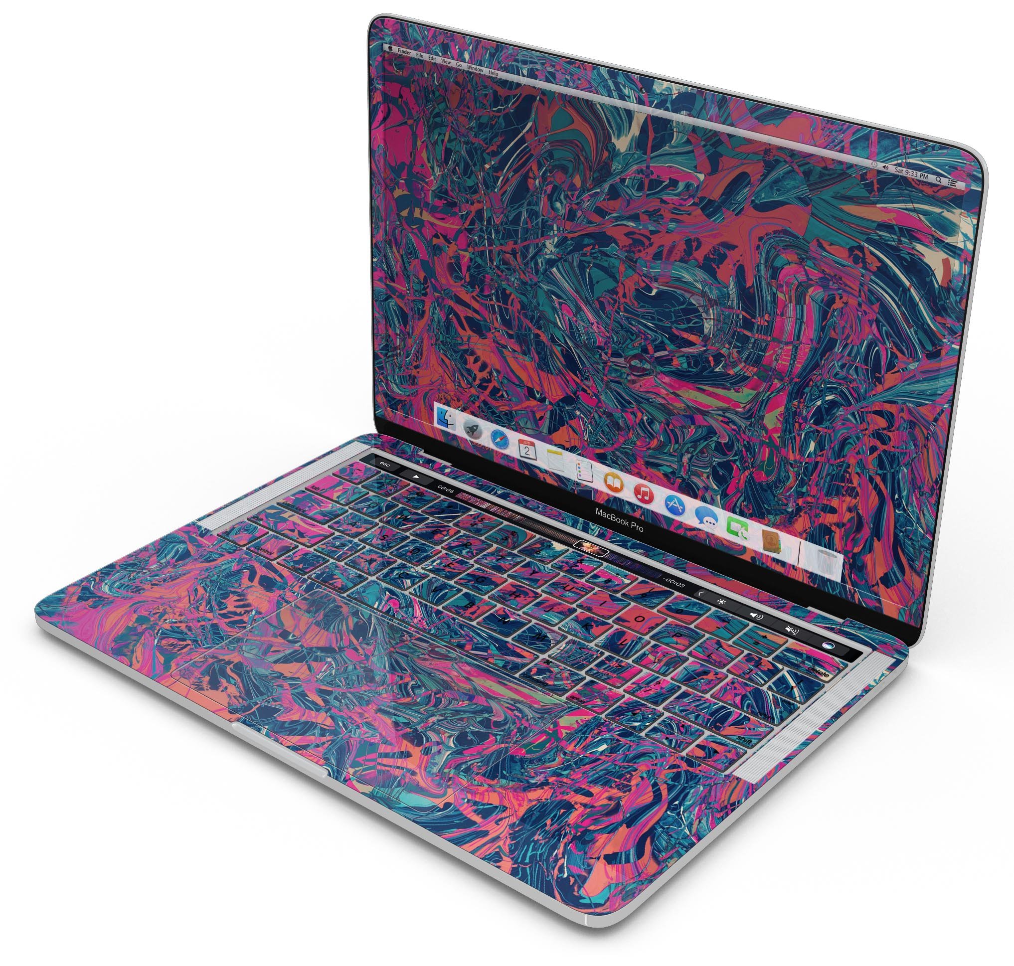 Liquid Abstract Paint Remix V25 skin decal wrap kit for MacBook, showcasing vibrant colors and a sleek design.