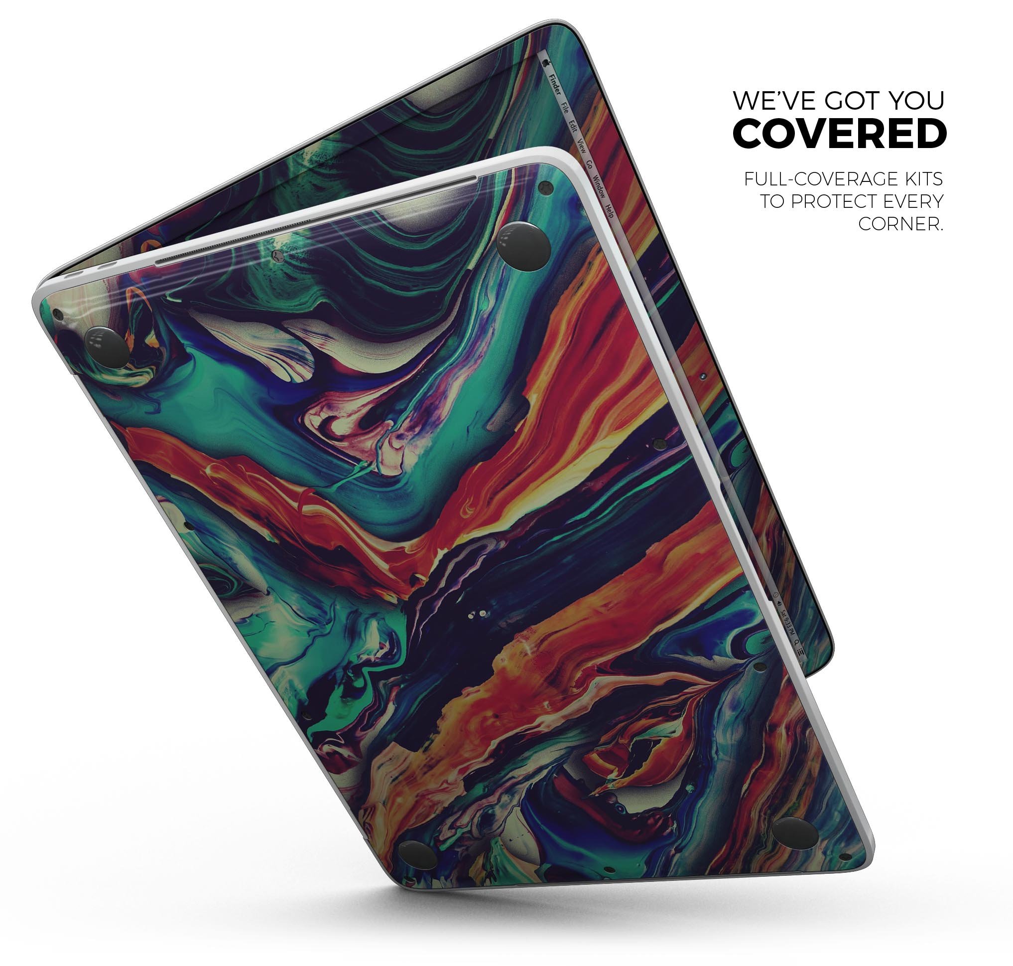 Liquid Abstract Paint Remix V3 skin decal wrap kit for MacBook, showcasing vibrant colors and a sleek design.