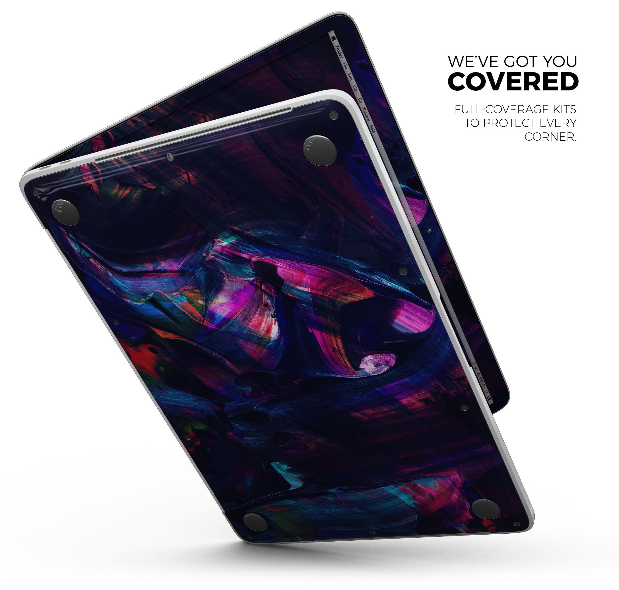 Liquid Abstract Paint Remix V36 skin decal wrap kit for MacBook, showcasing vibrant colors and a sleek design.