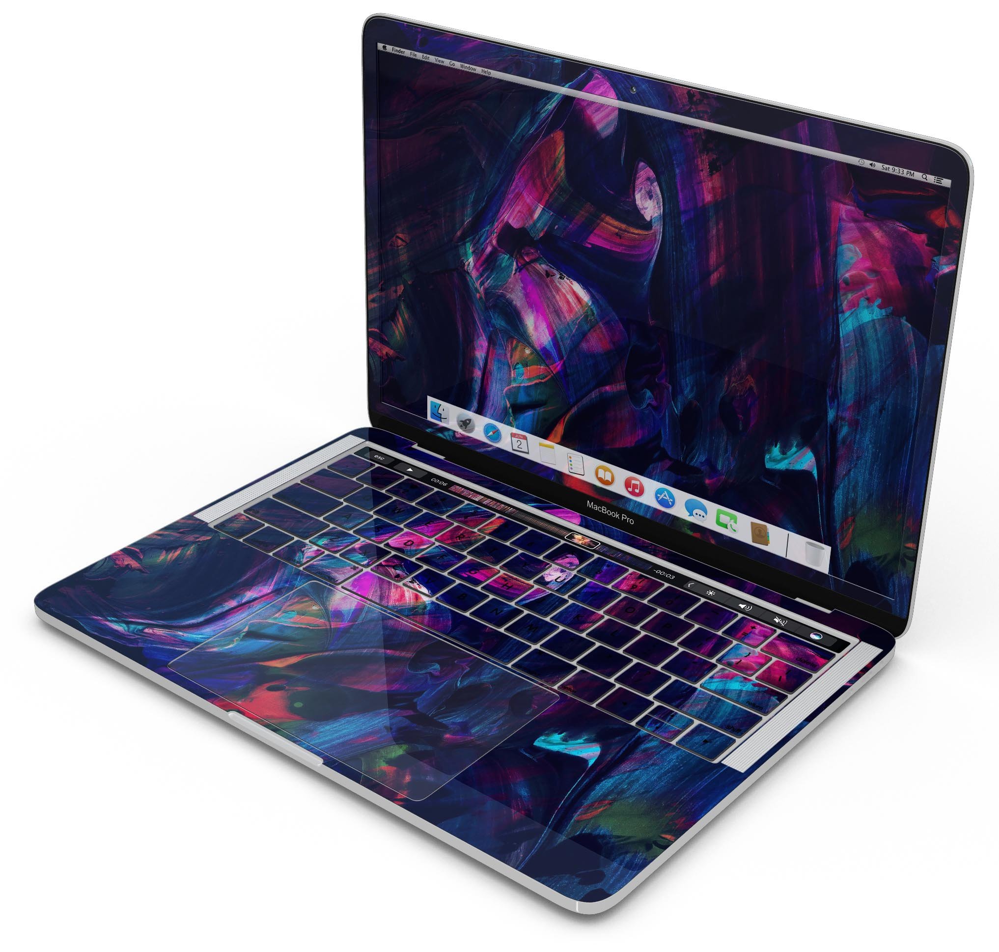 Liquid Abstract Paint Remix V36 skin decal wrap kit for MacBook, showcasing vibrant colors and a sleek design.