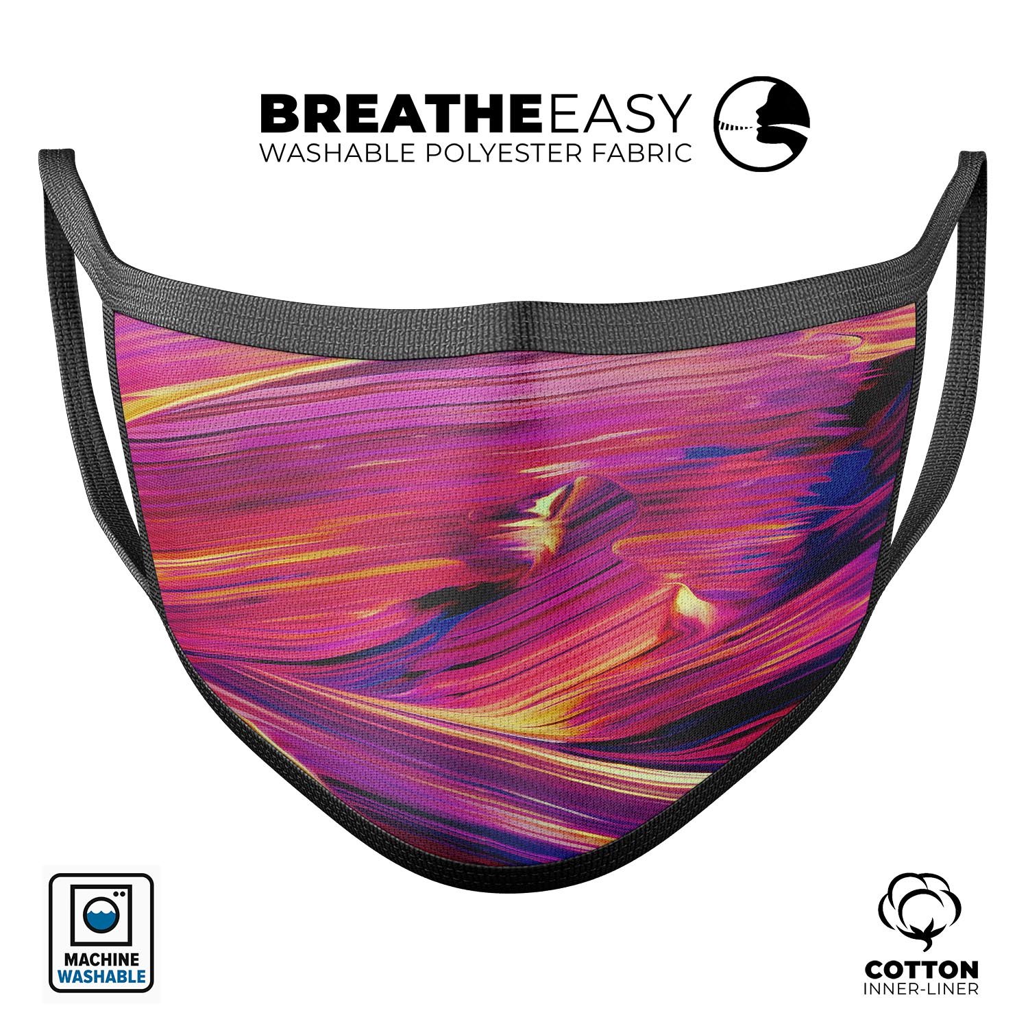 Liquid Abstract Paint Remix V40 unisex mouth cover, featuring vibrant dye-sublimated design, adjustable ear-loops, and made from soft cotton.