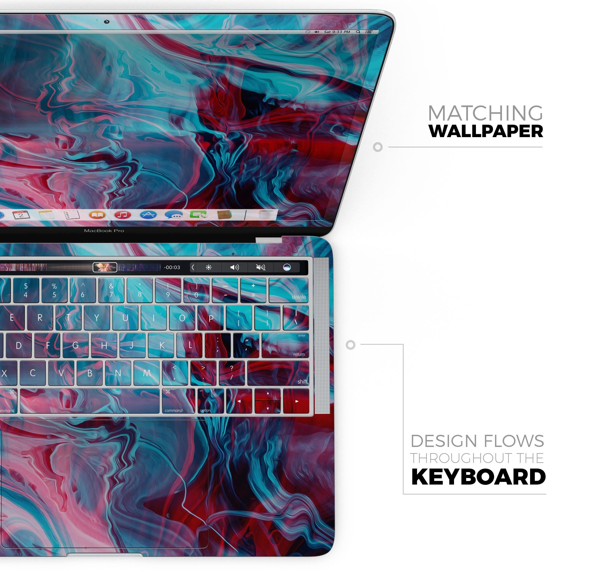 Liquid Abstract Paint Remix V42 skin decal wrap kit for MacBook, showcasing vibrant colors and a sleek design.