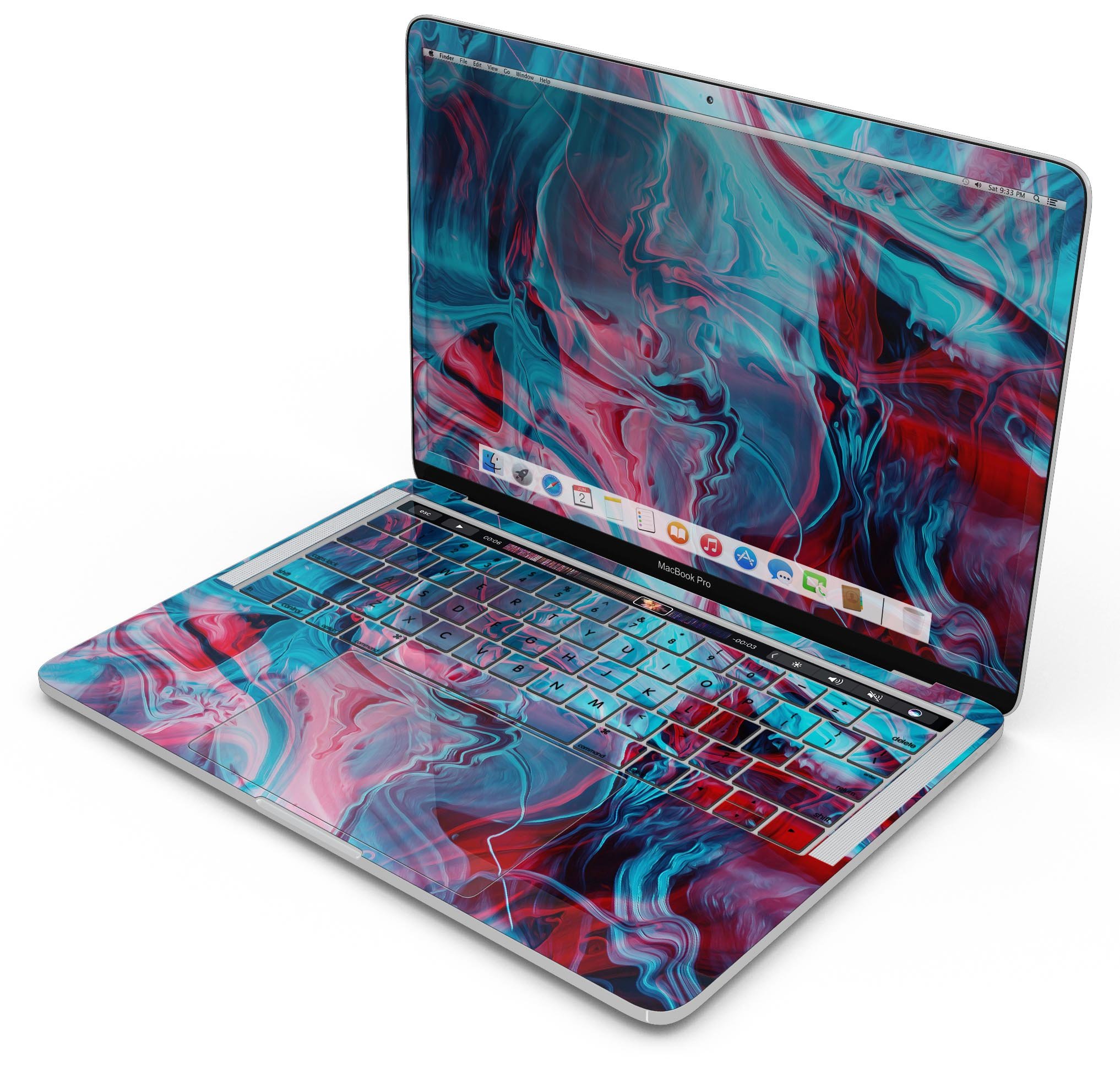 Liquid Abstract Paint Remix V42 skin decal wrap kit for MacBook, showcasing vibrant colors and a sleek design.