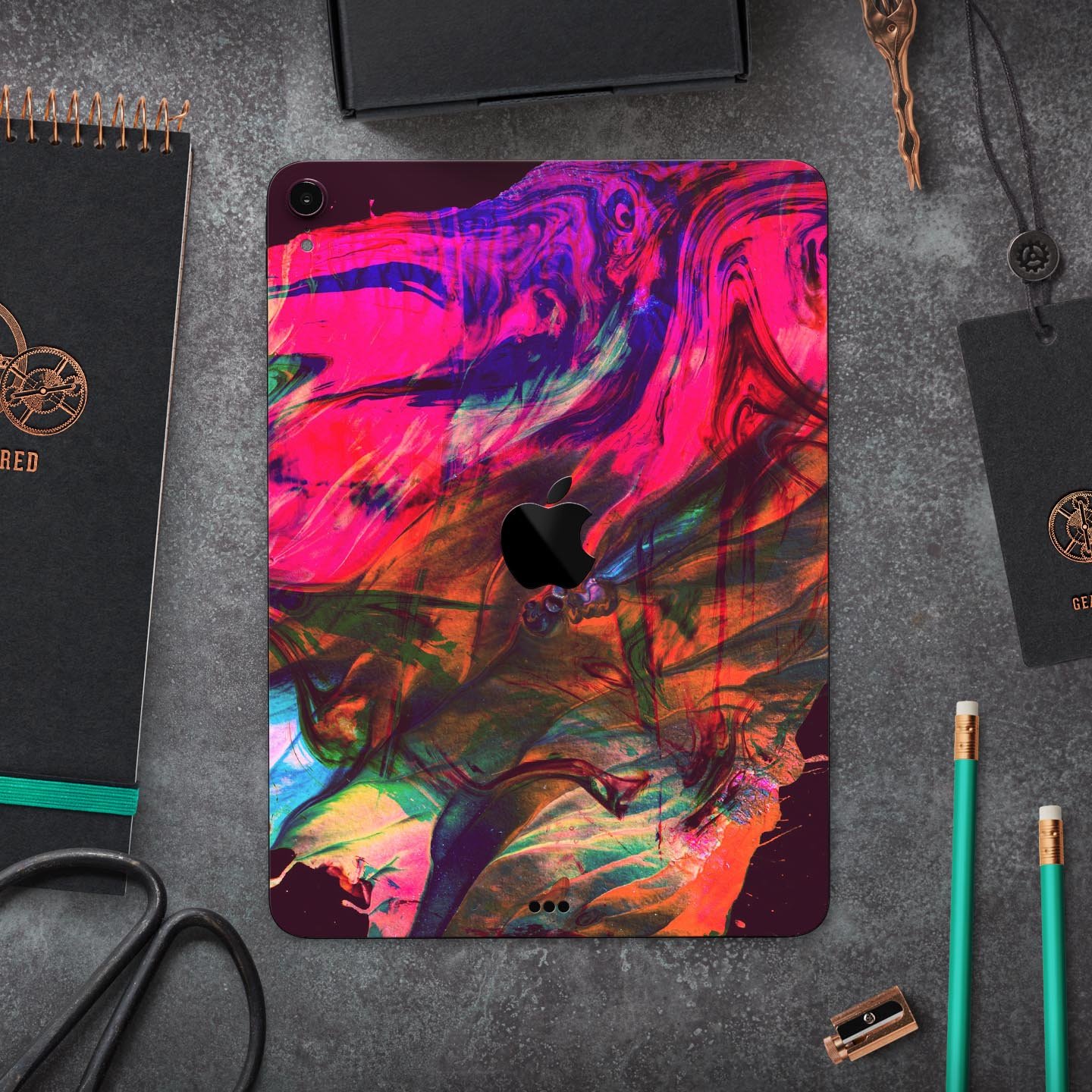 Liquid Abstract Paint Remix V52 skin decal for Apple devices, showcasing vibrant abstract design and premium 3M material.