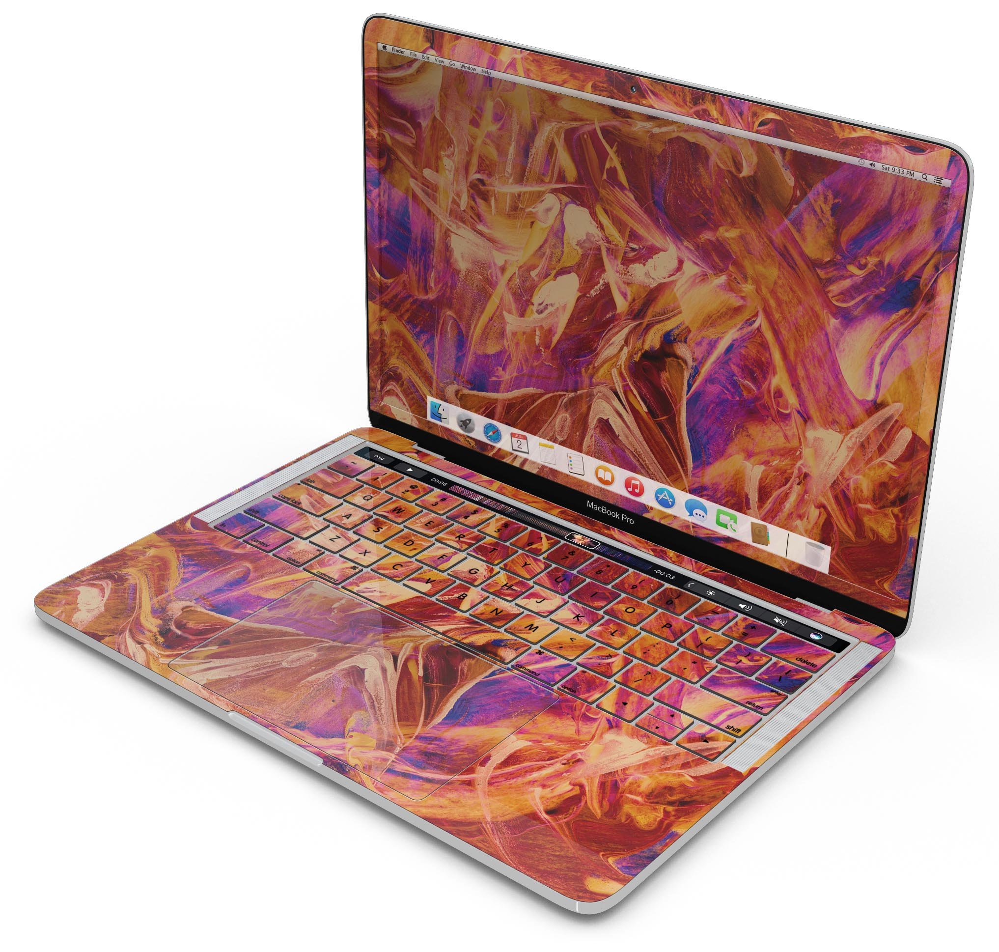 Liquid Abstract Paint Remix V60 skin decal wrap kit for MacBook, showcasing vibrant colors and a sleek design.