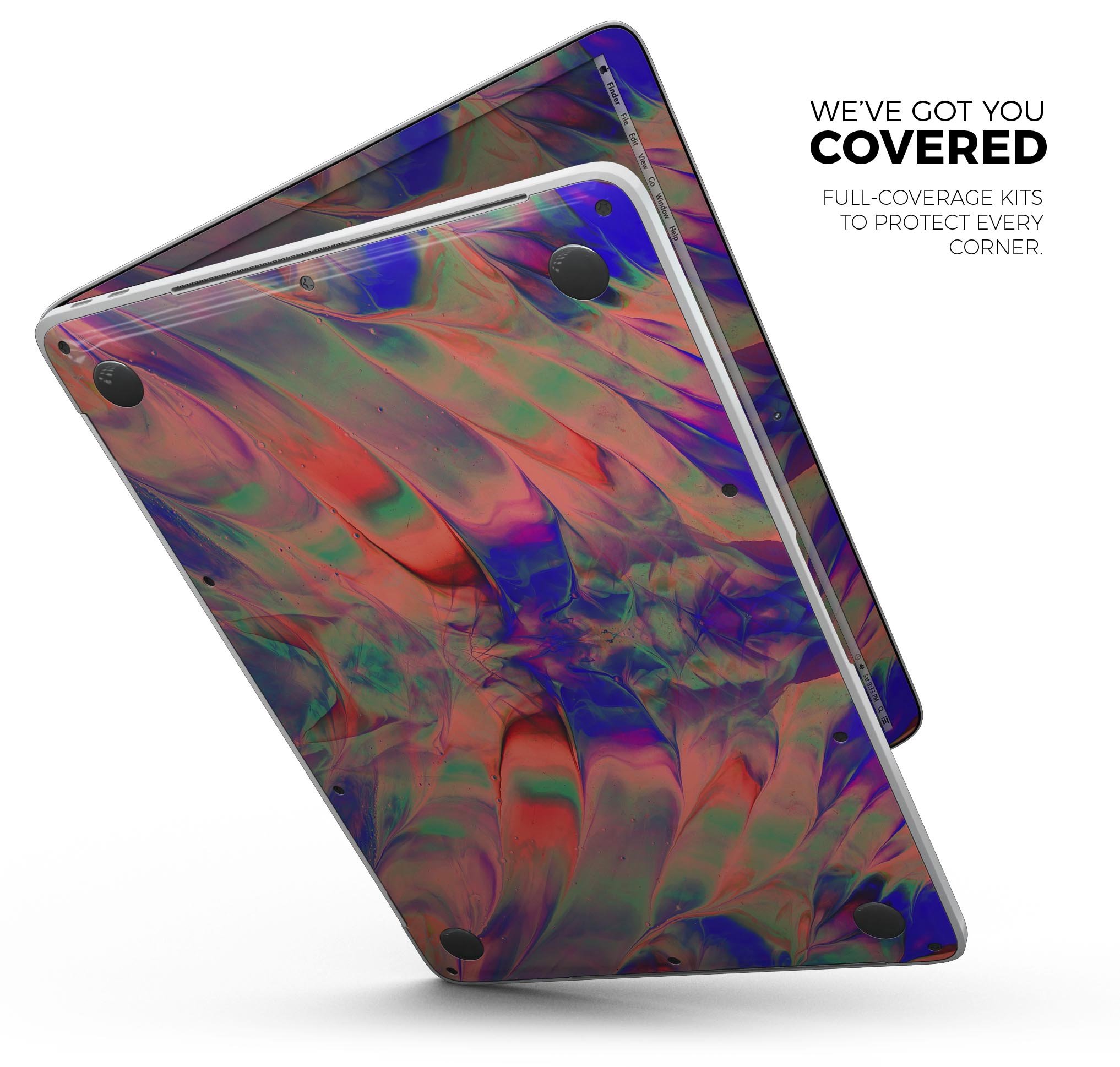 Liquid Abstract Paint Remix V64 skin decal wrap kit for MacBook, showcasing vibrant colors and a sleek design.