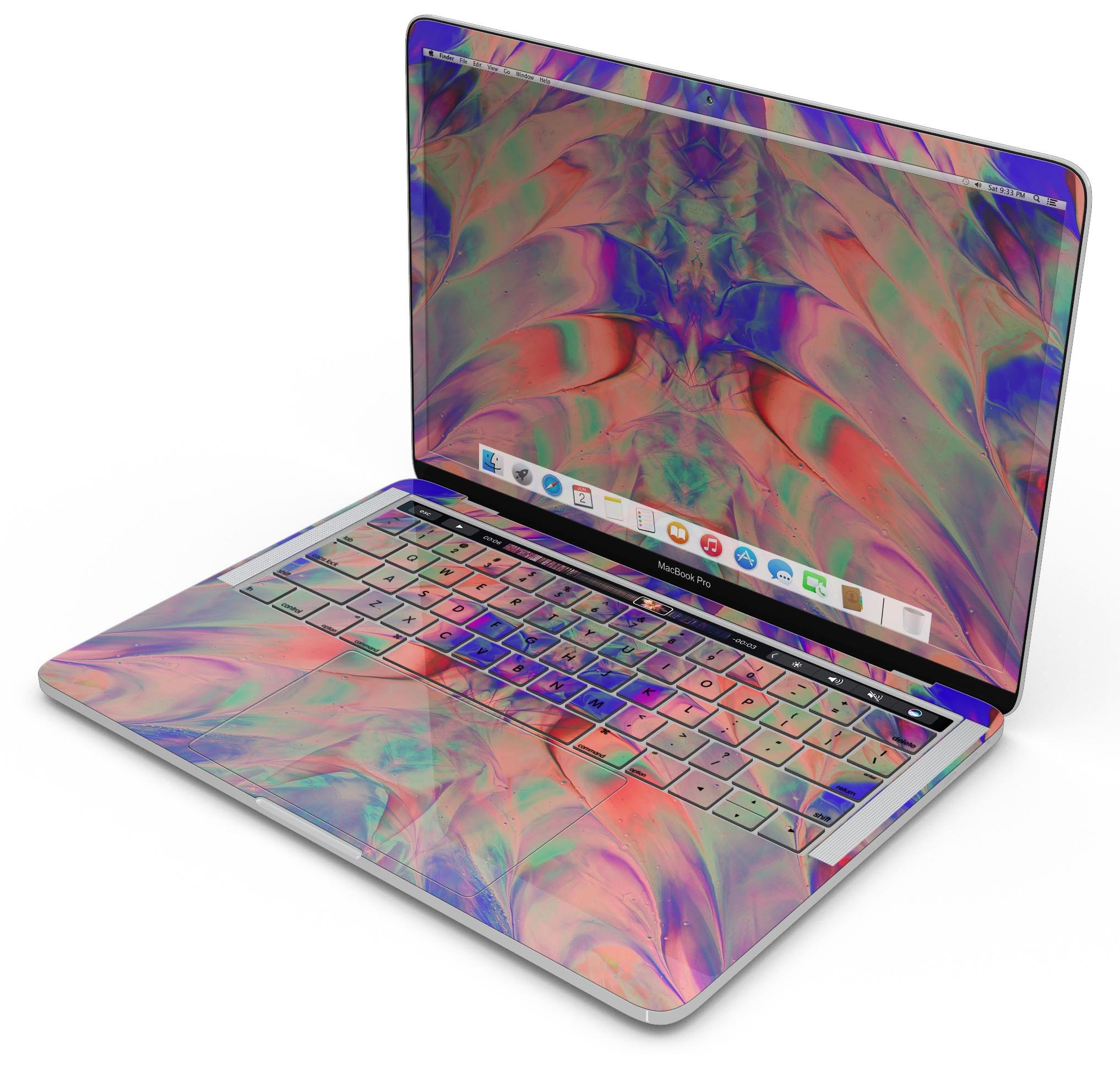 Liquid Abstract Paint Remix V64 skin decal wrap kit for MacBook, showcasing vibrant colors and a sleek design.
