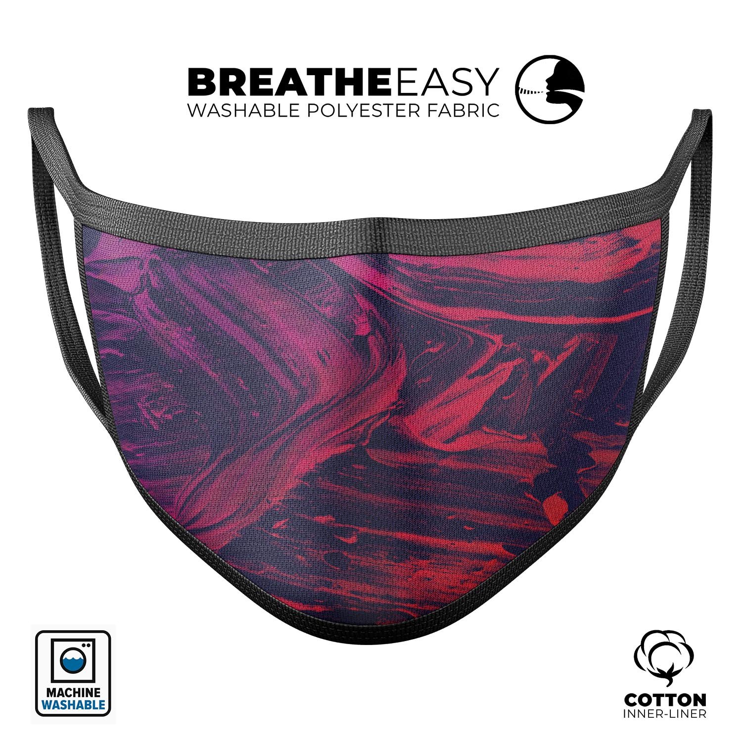 Liquid Abstract Paint Remix V67 face mask featuring vibrant colors and a comfortable design, made in the USA.