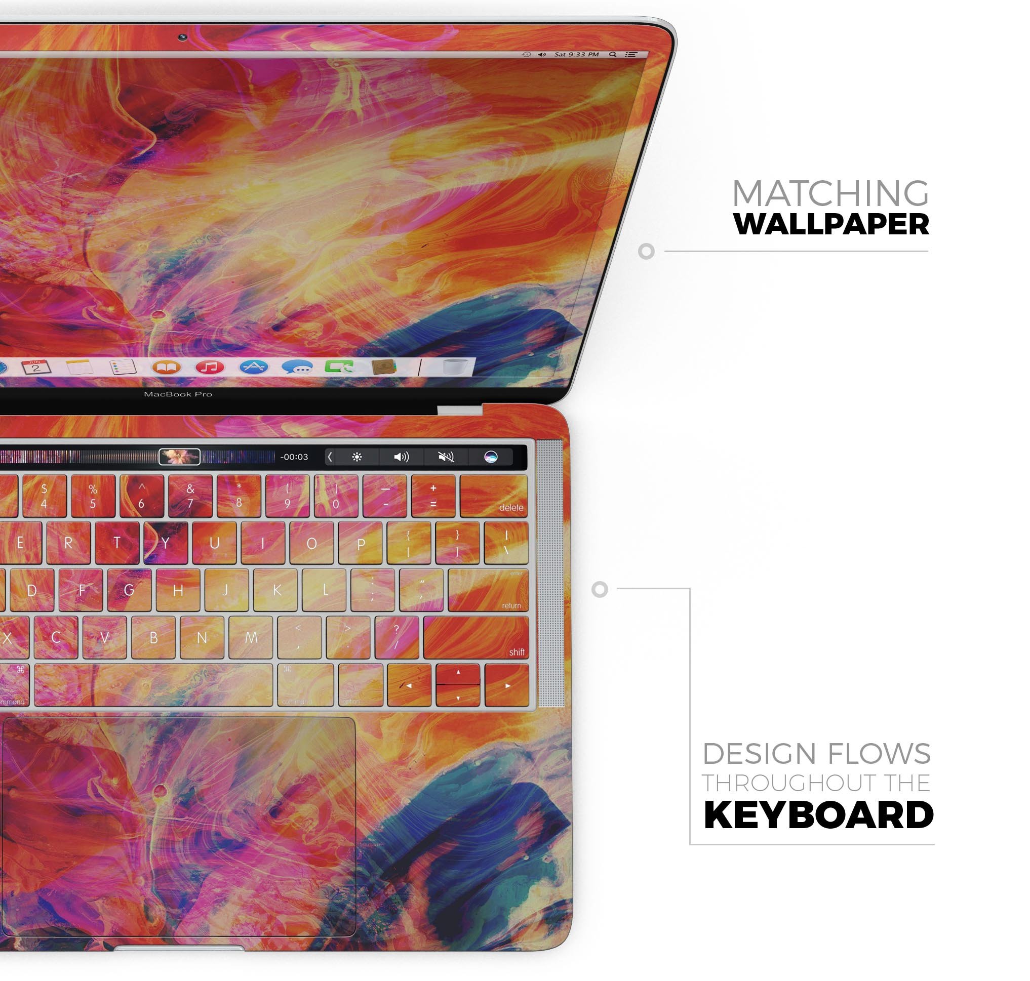 Liquid Abstract Paint Remix V69 skin decal wrap kit for MacBook, showcasing vibrant colors and a sleek design.