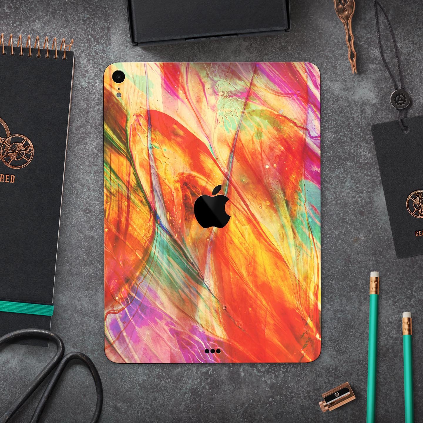 Liquid Abstract Paint Remix V72 skin decal for Apple devices, showcasing vibrant abstract design and premium 3M material.