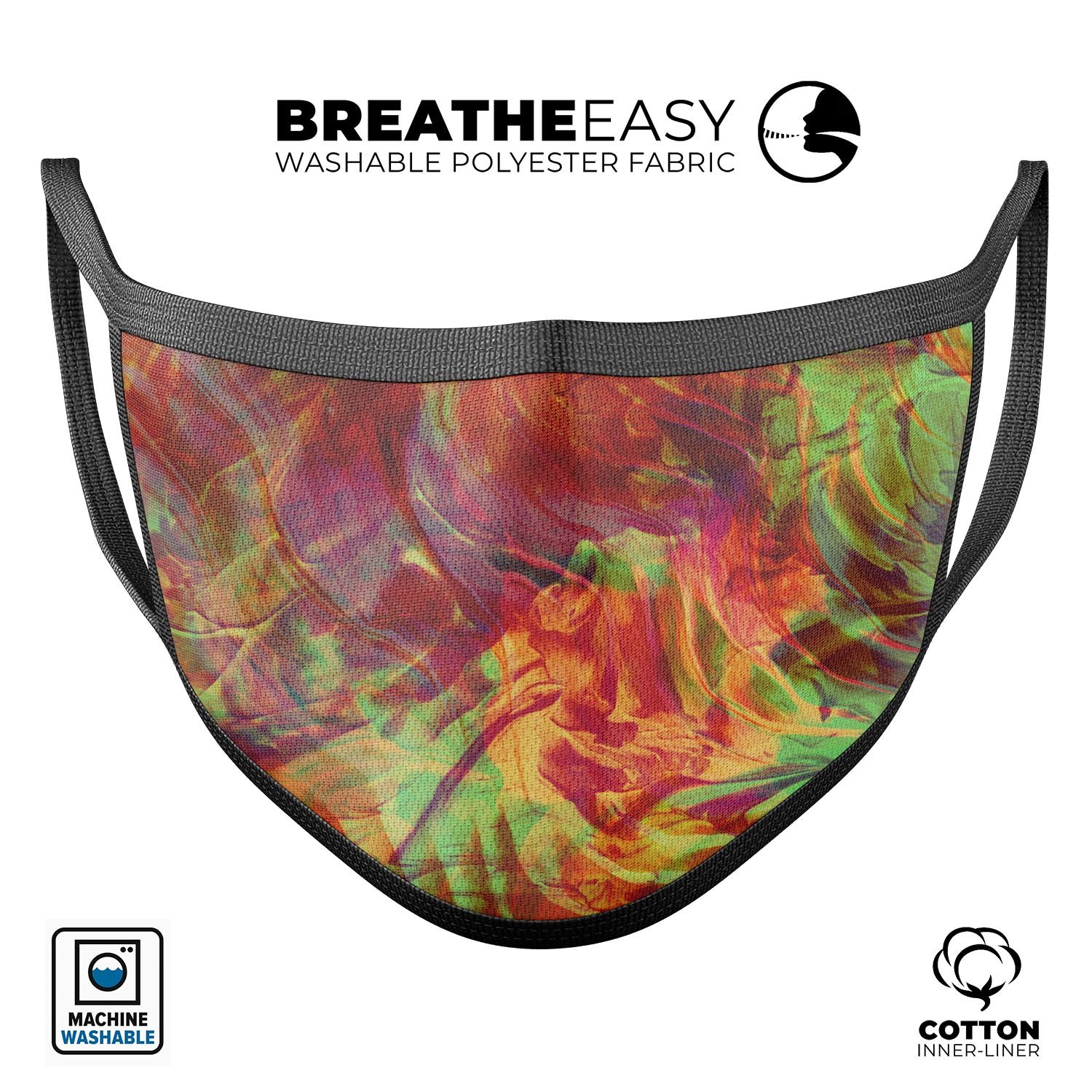 Liquid Abstract Paint Remix V74 face mask, featuring a colorful abstract design, made of cotton and memory foam for comfort.