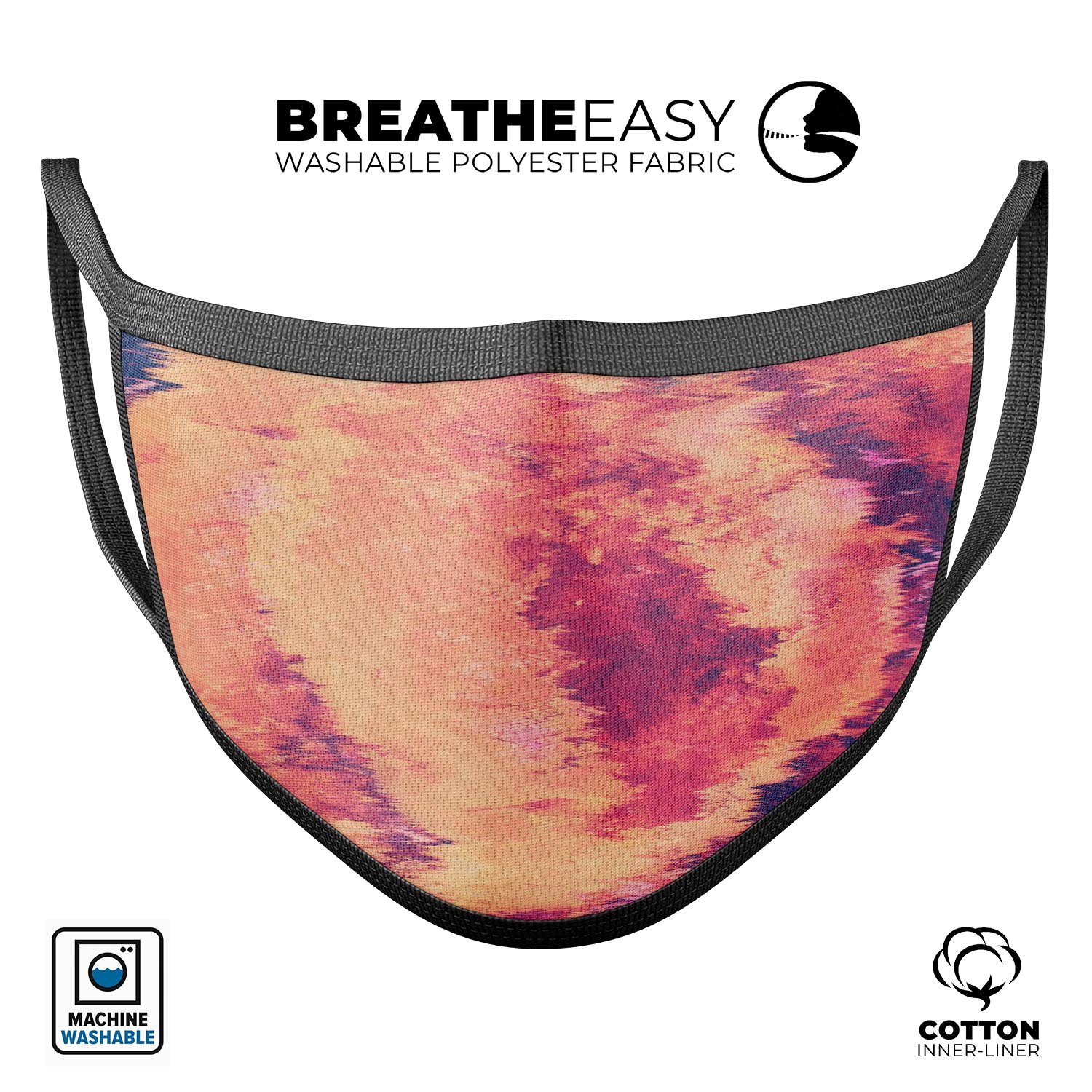 Liquid Abstract Paint Remix V82 face mask featuring vibrant dye-sublimated design, adjustable ear-loops, and made from soft cotton.