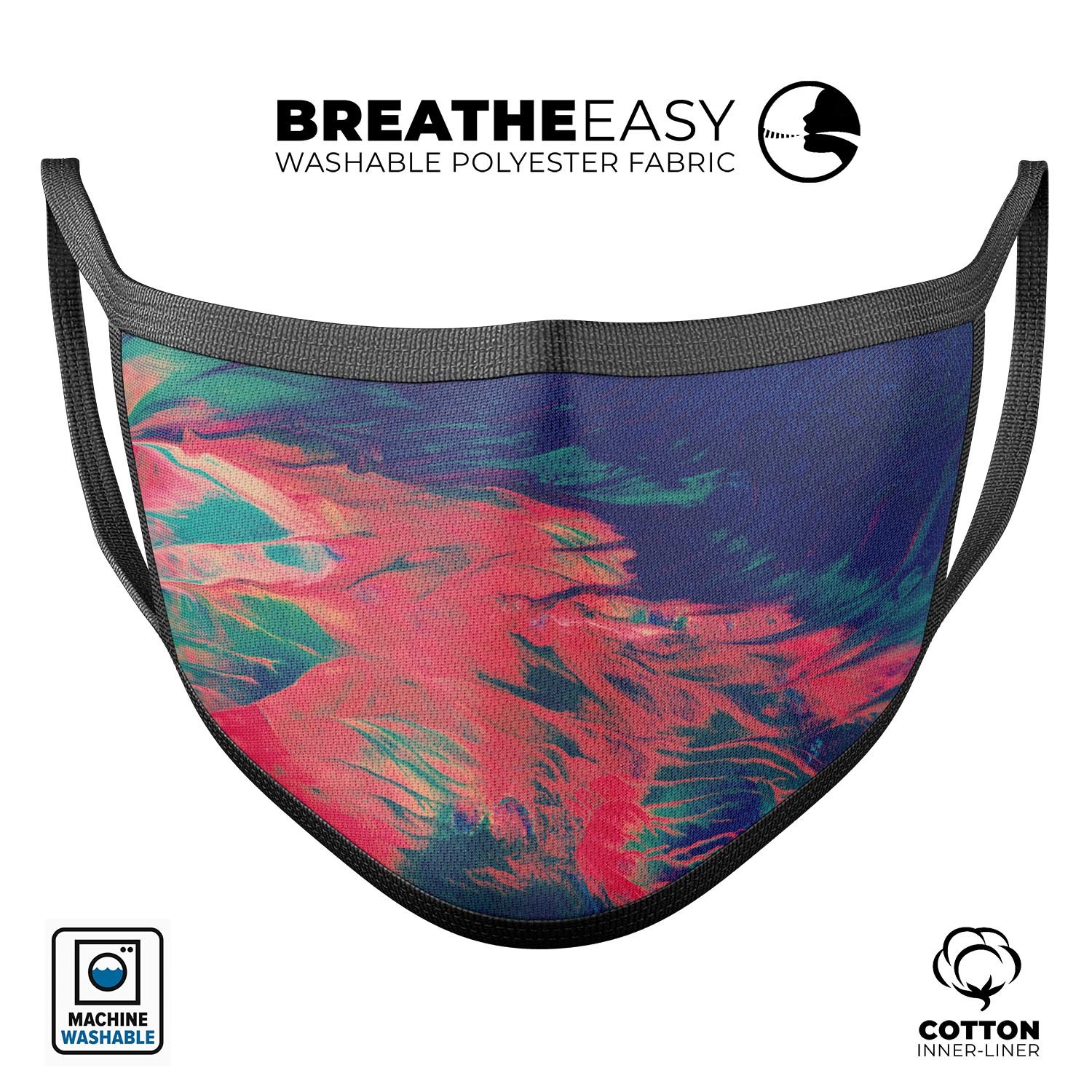 Liquid Abstract Paint Remix V83 face mask, featuring a colorful abstract design, made of cotton and memory foam for comfort.