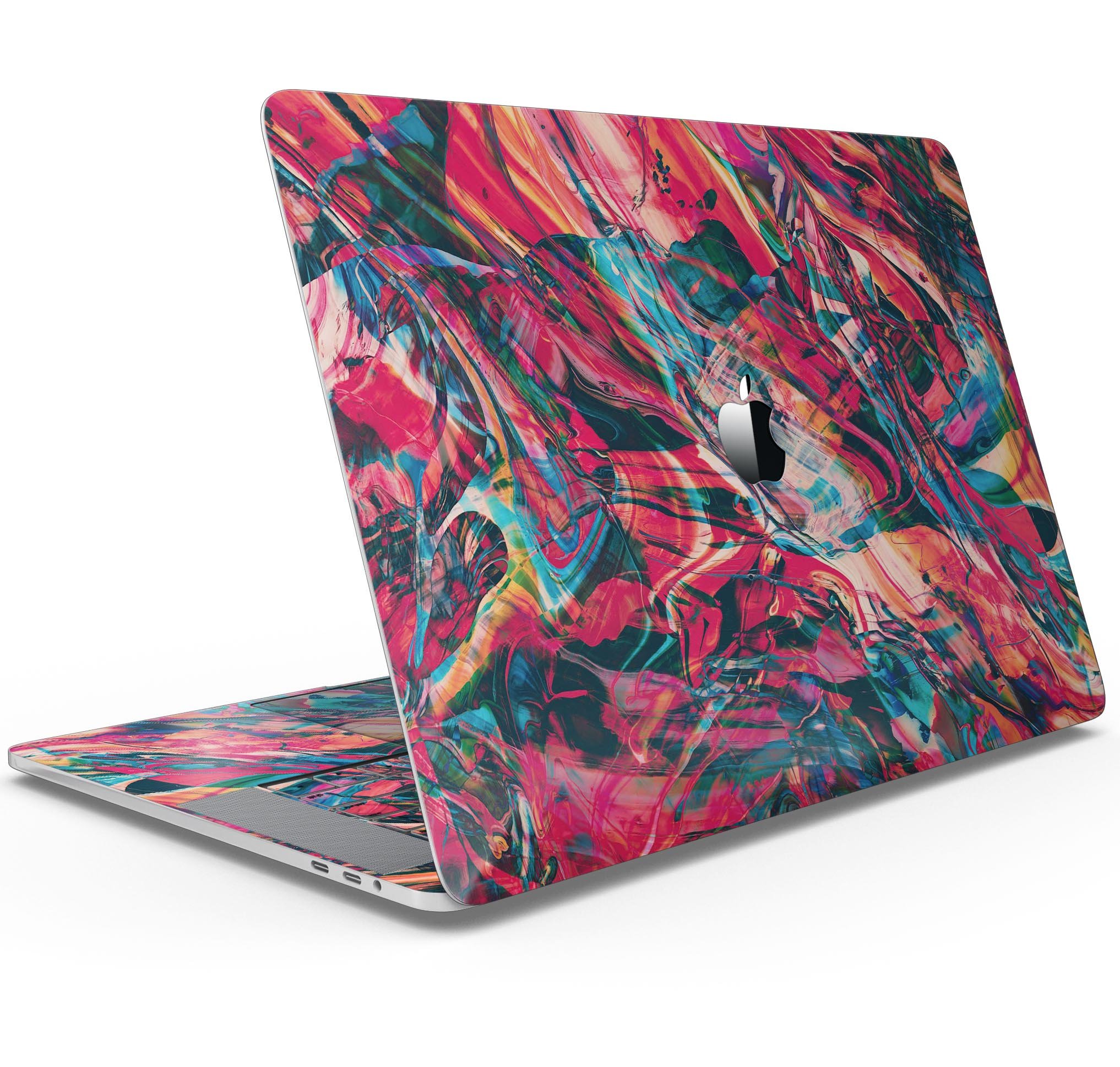 Liquid Abstract Paint Remix V87 skin decal wrap kit for MacBook, showcasing vibrant colors and a sleek design.