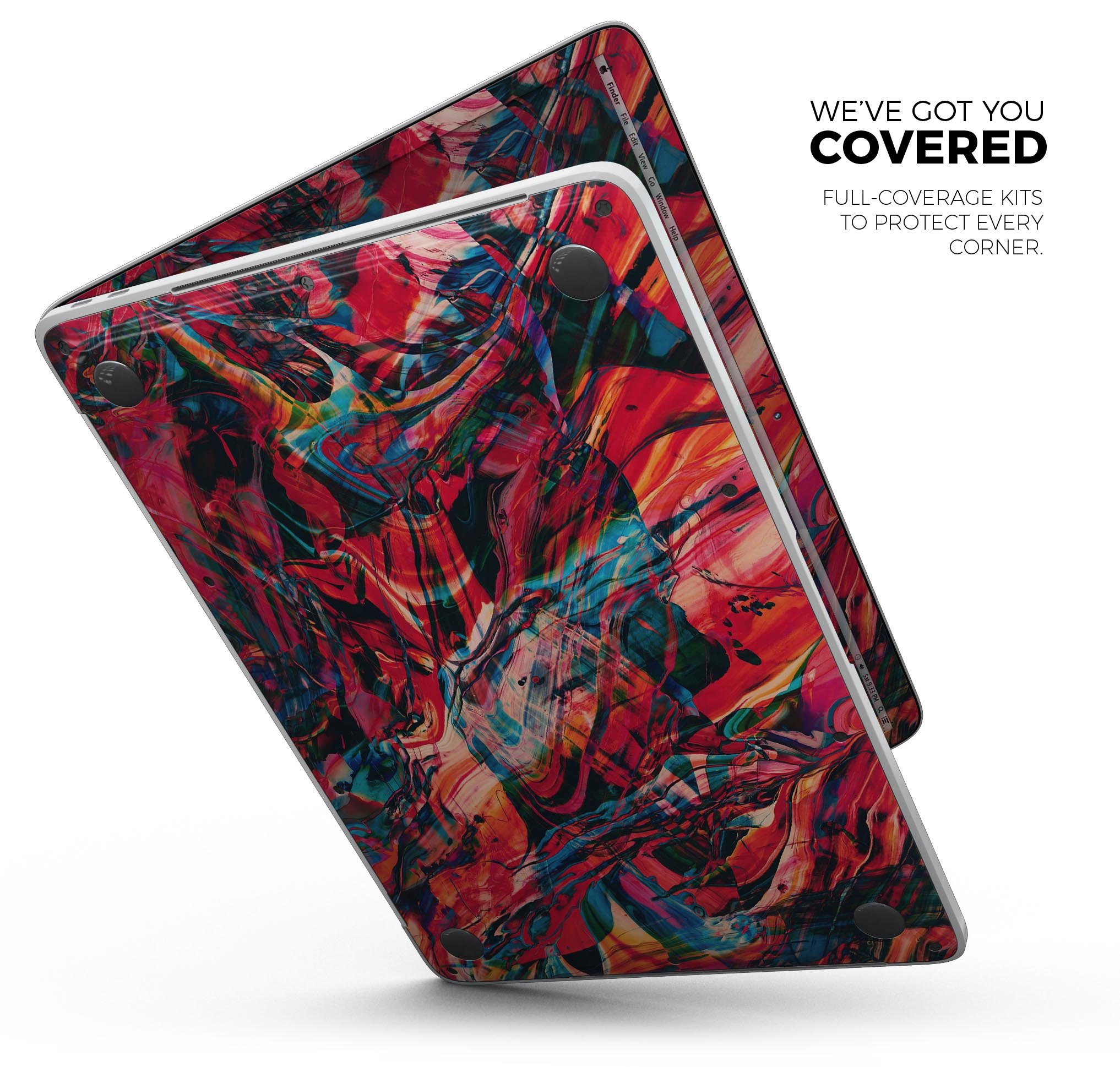 Liquid Abstract Paint Remix V87 skin decal wrap kit for MacBook, showcasing vibrant colors and a sleek design.