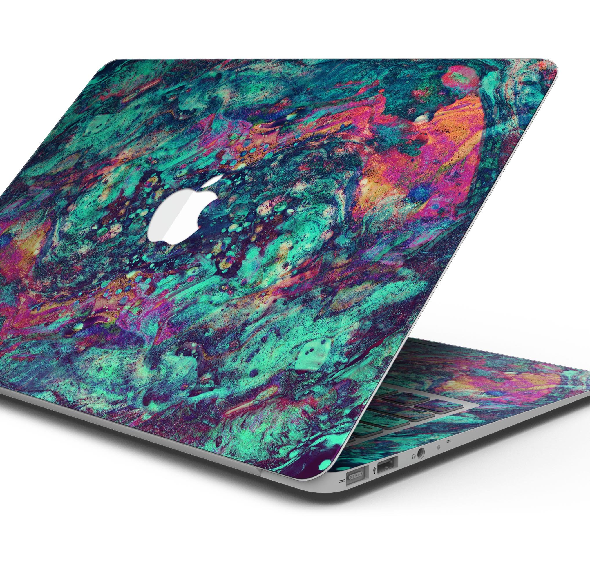 Liquid Abstract Paint Remix V91 skin decal wrap kit for MacBook, showcasing vibrant colors and a sleek design.