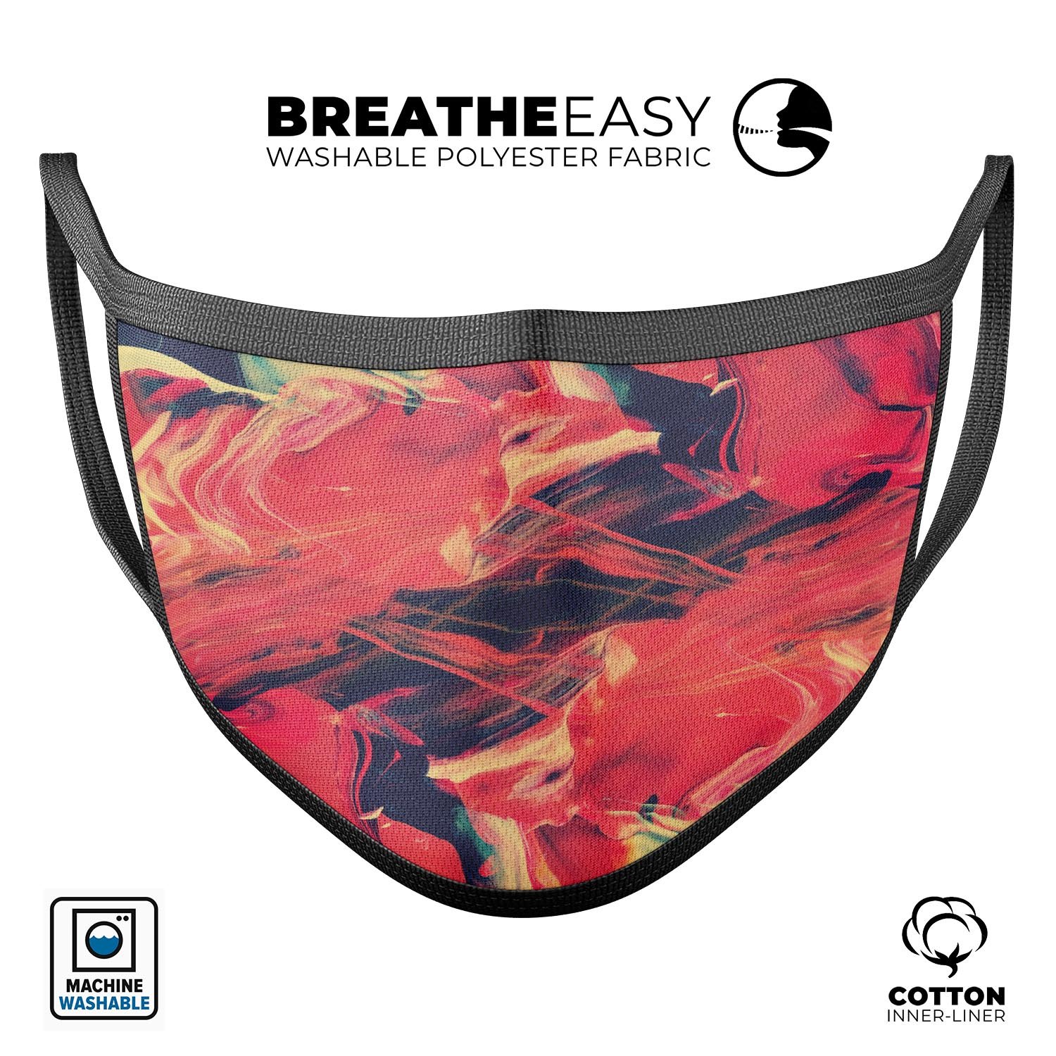 Liquid Abstract Paint Remix V92 face mask featuring vibrant colors and a comfortable design, made in the USA.