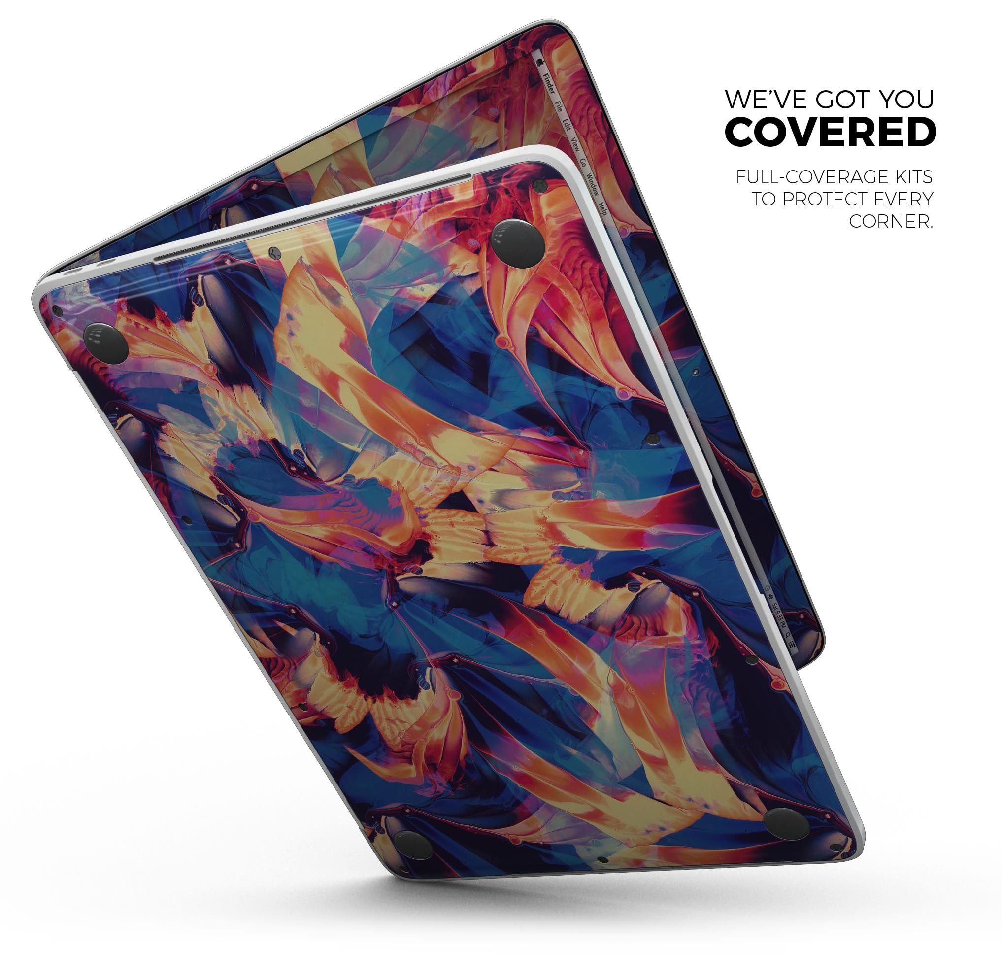 Liquid Abstract Paint Remix V94 skin decal wrap kit for MacBook, showcasing vibrant colors and a sleek design.
