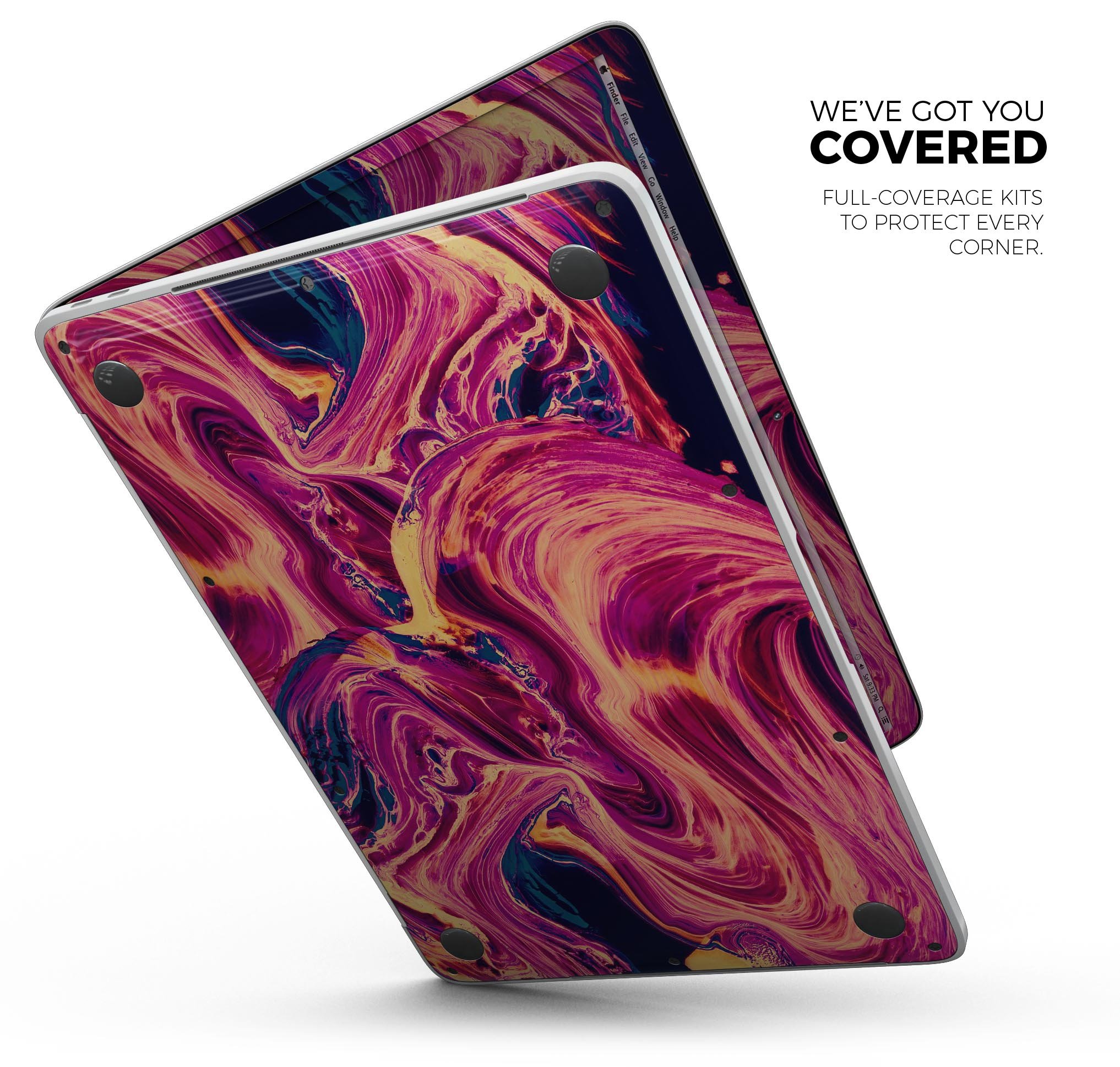 Liquid Abstract Paint Remix V95 skin decal wrap kit for MacBook, showcasing vibrant colors and a sleek design.