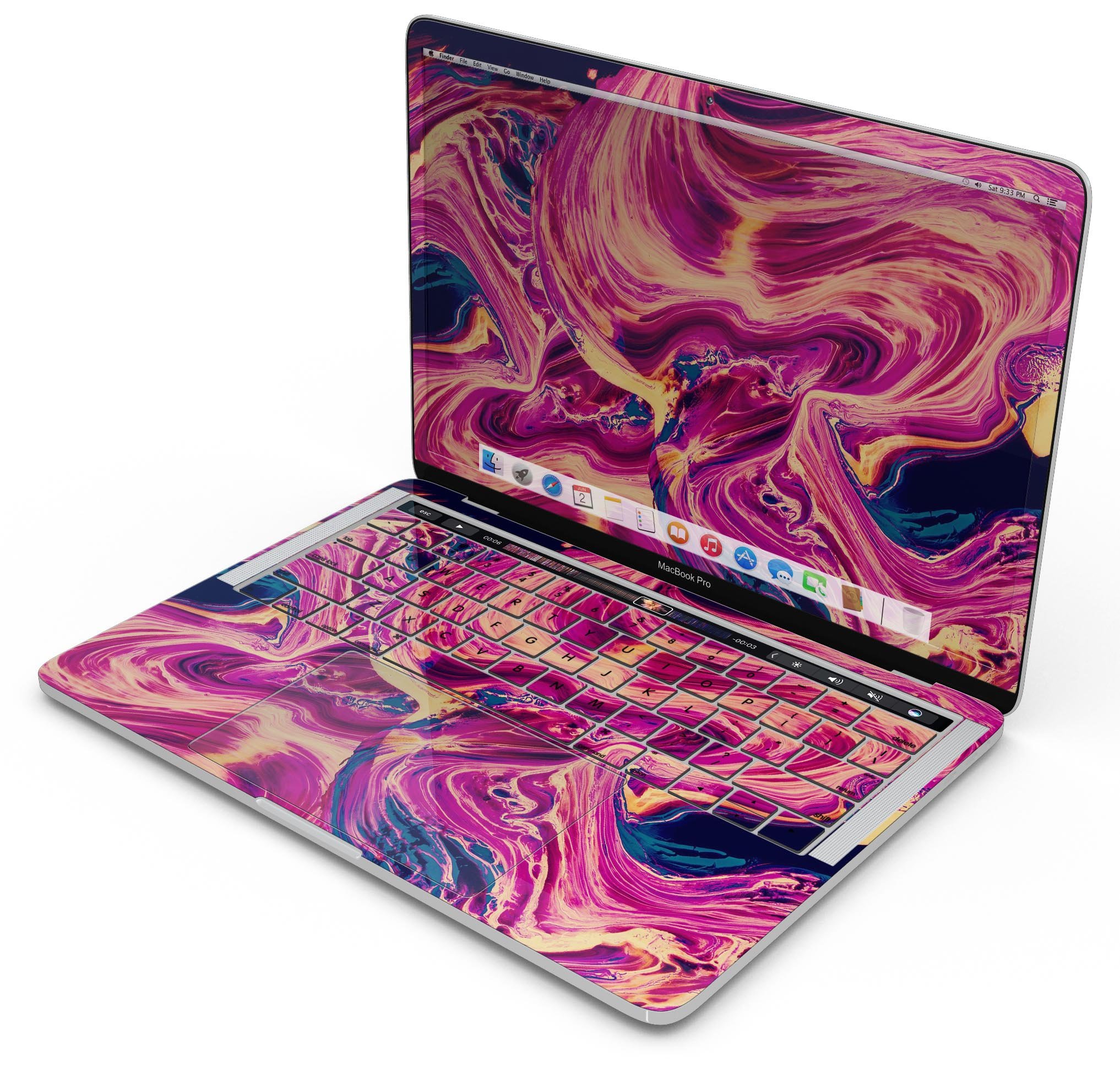 Liquid Abstract Paint Remix V95 skin decal wrap kit for MacBook, showcasing vibrant colors and a sleek design.