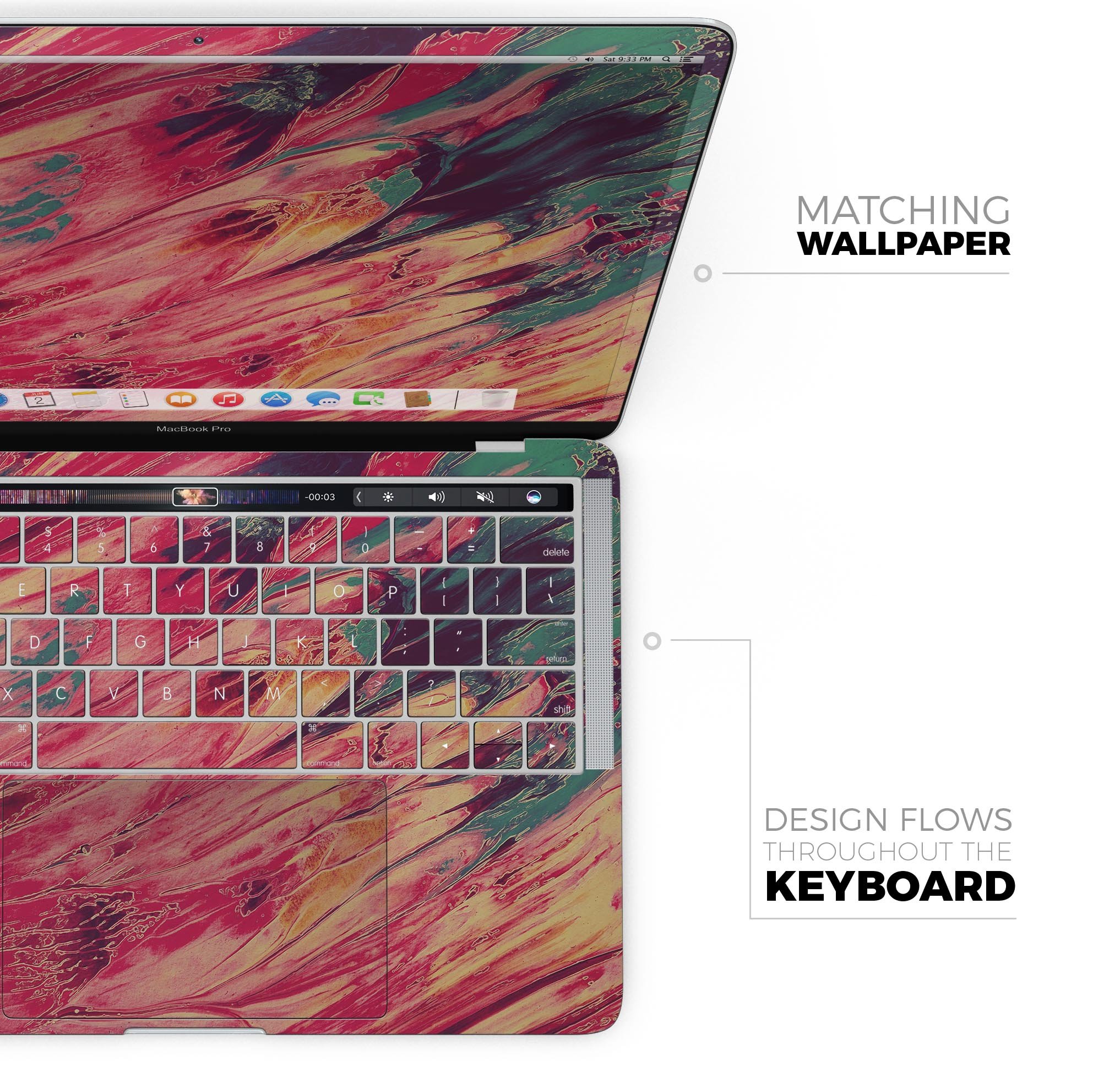 Liquid Abstract Paint Remix V96 skin decal wrap kit for MacBook, showcasing vibrant colors and a sleek design.