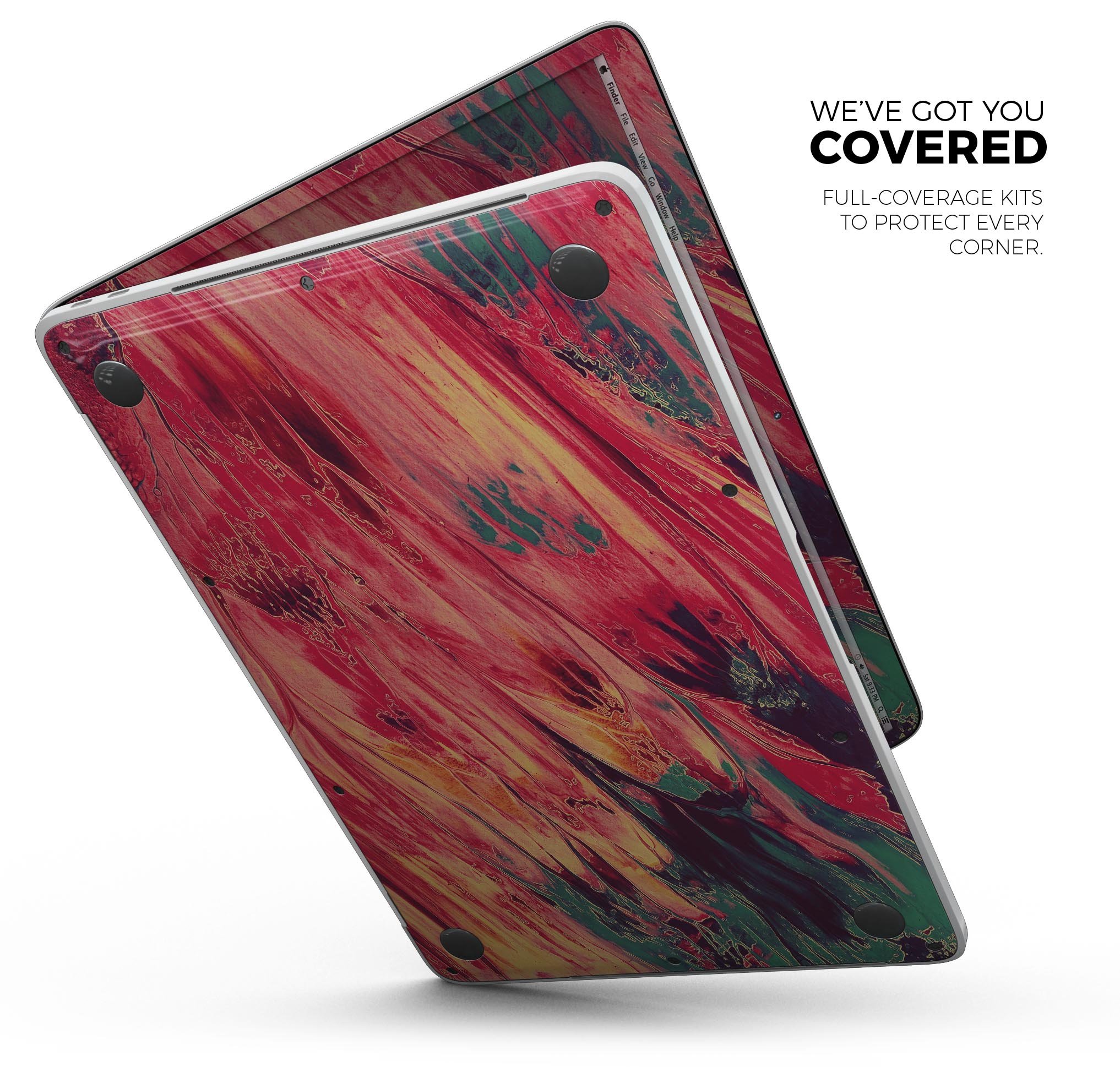 Liquid Abstract Paint Remix V96 skin decal wrap kit for MacBook, showcasing vibrant colors and a sleek design.
