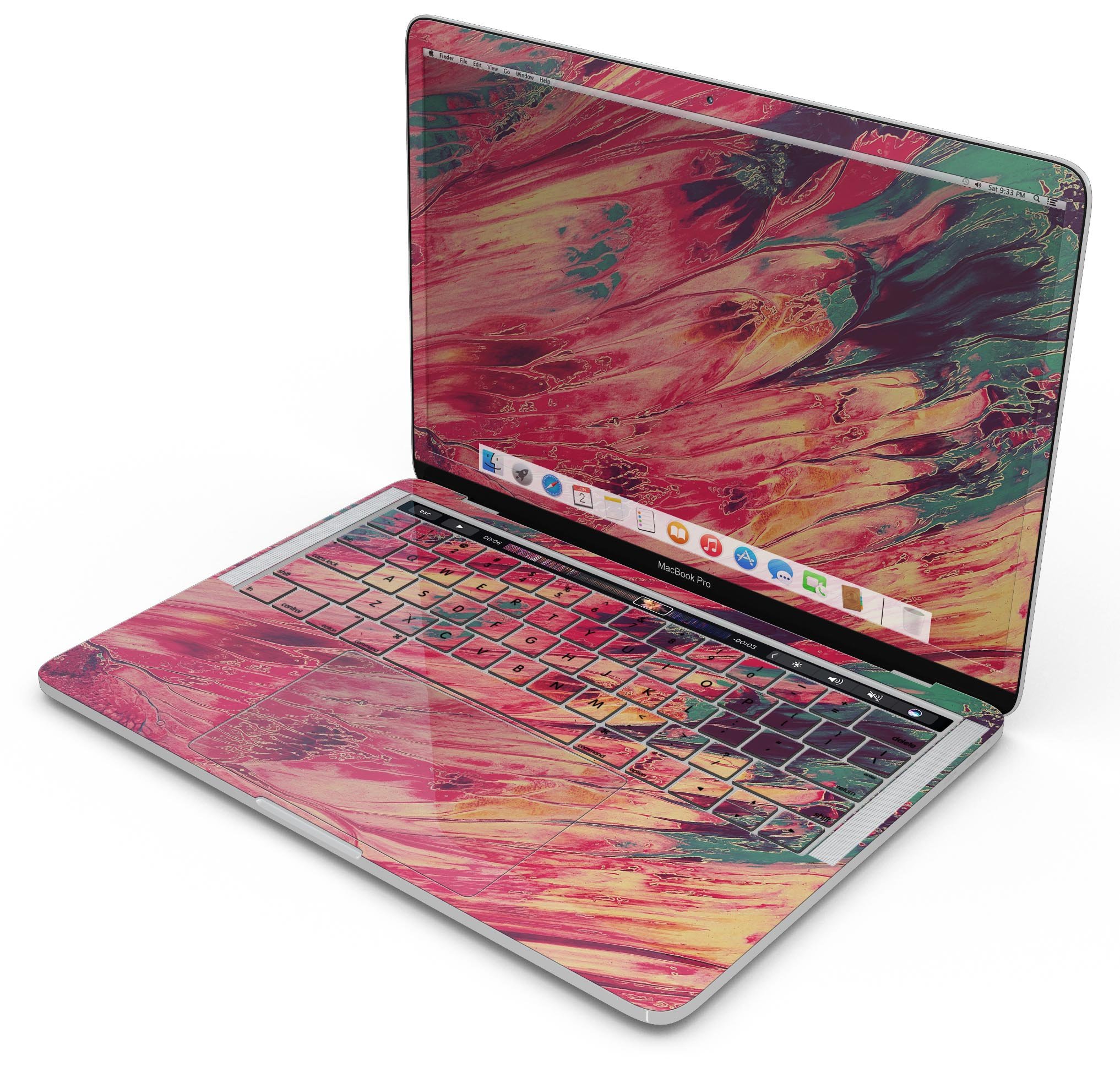 Liquid Abstract Paint Remix V96 skin decal wrap kit for MacBook, showcasing vibrant colors and a sleek design.