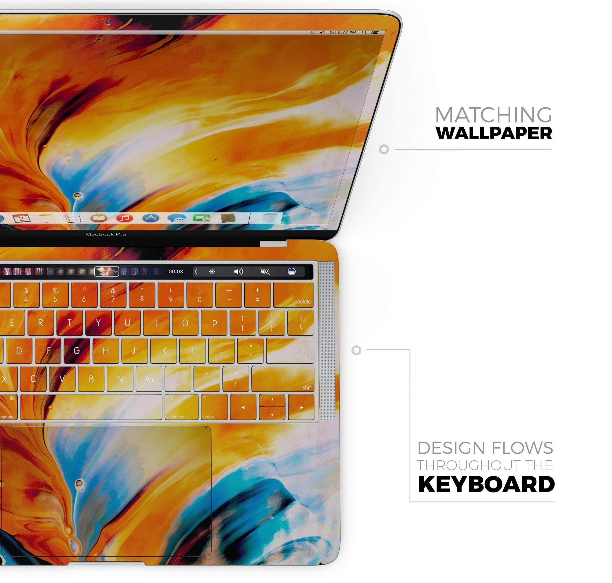 Liquid Abstract Paint V1 skin decal wrap kit for MacBook, showcasing vibrant colors and a sleek design.