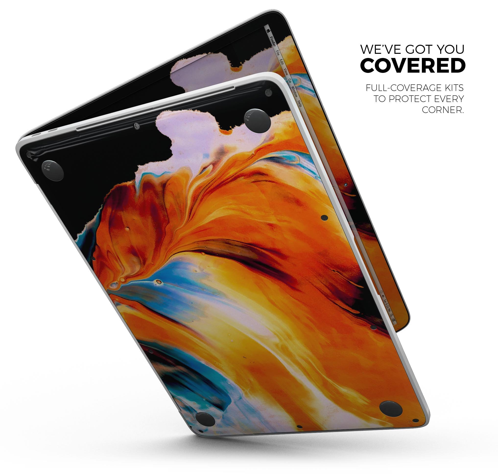 Liquid Abstract Paint V1 skin decal wrap kit for MacBook, showcasing vibrant colors and a sleek design.