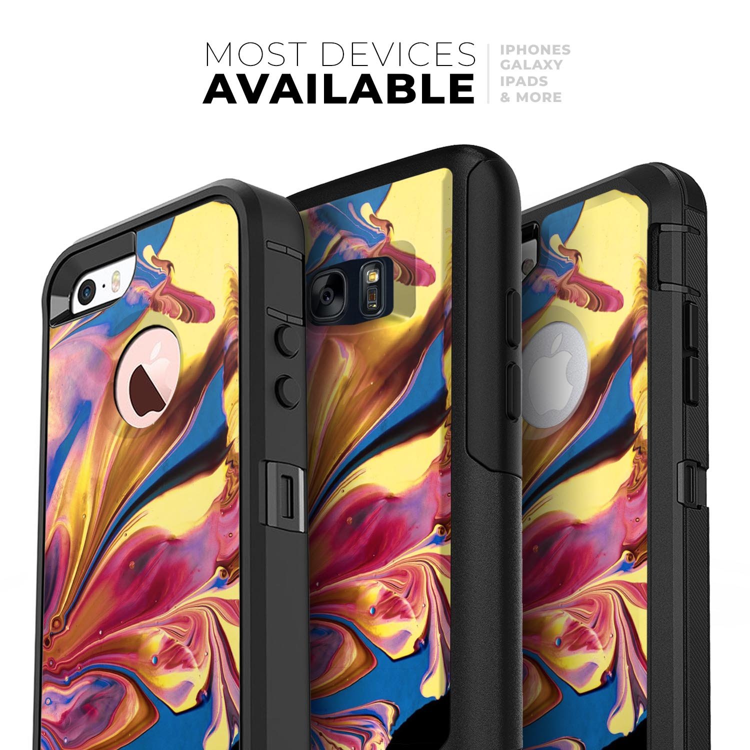 Liquid Abstract Paint V11 Skin Kit for iPhone OtterBox Cases featuring vibrant abstract design and premium 3M materials.