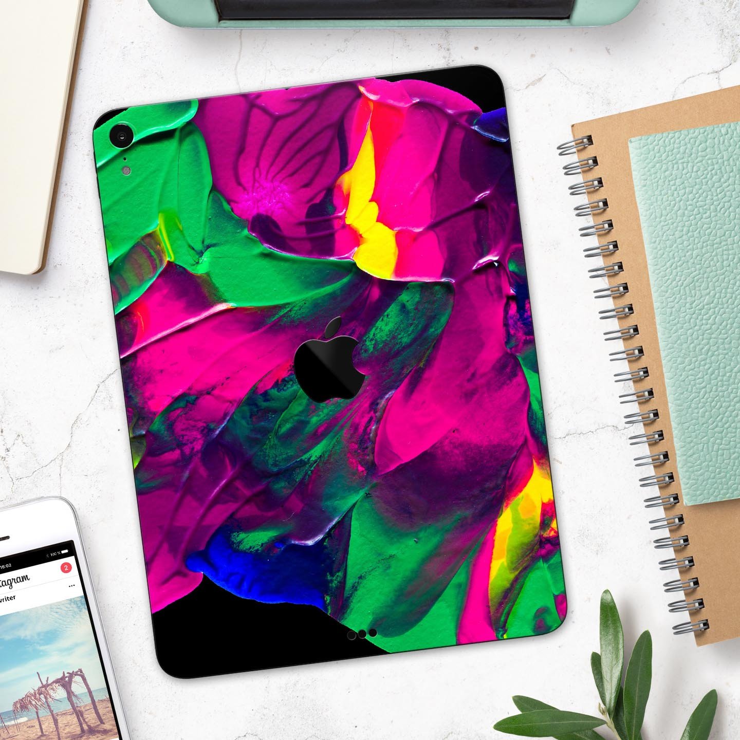 Liquid Abstract Paint V12 skin decal for Apple iPad, showcasing vibrant abstract design and premium 3M material.