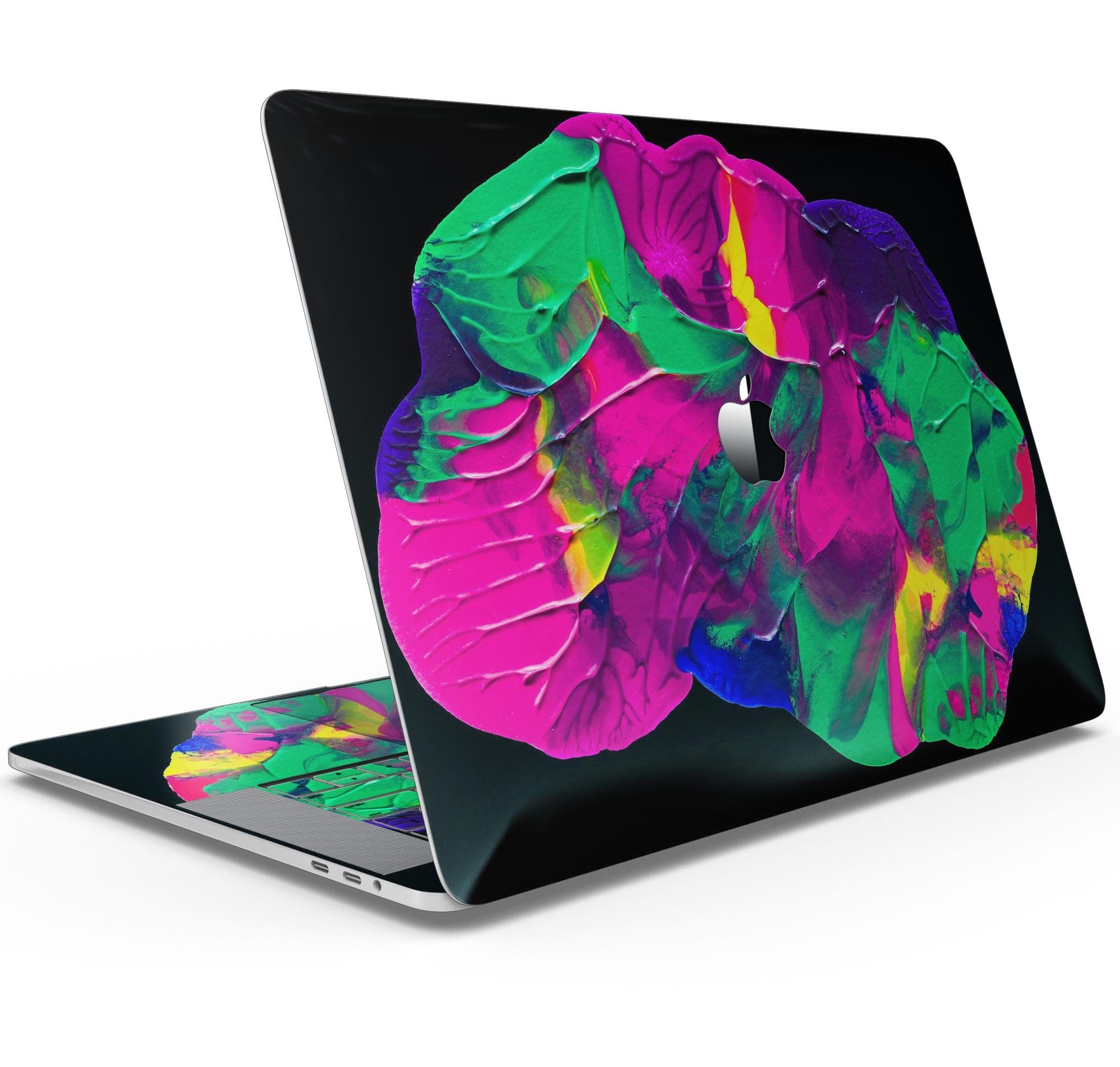 Liquid Abstract Paint V12 skin decal wrap kit for Apple MacBook, showcasing vibrant colors and a sleek design.