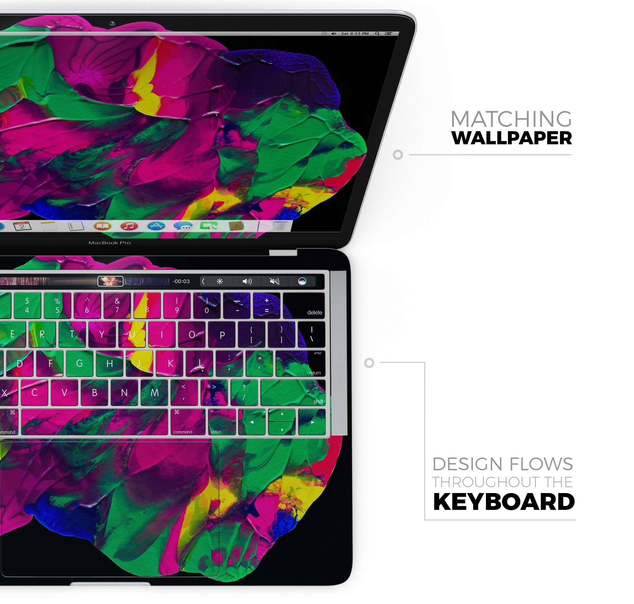 Liquid Abstract Paint V12 skin decal wrap kit for Apple MacBook, showcasing vibrant colors and a sleek design.