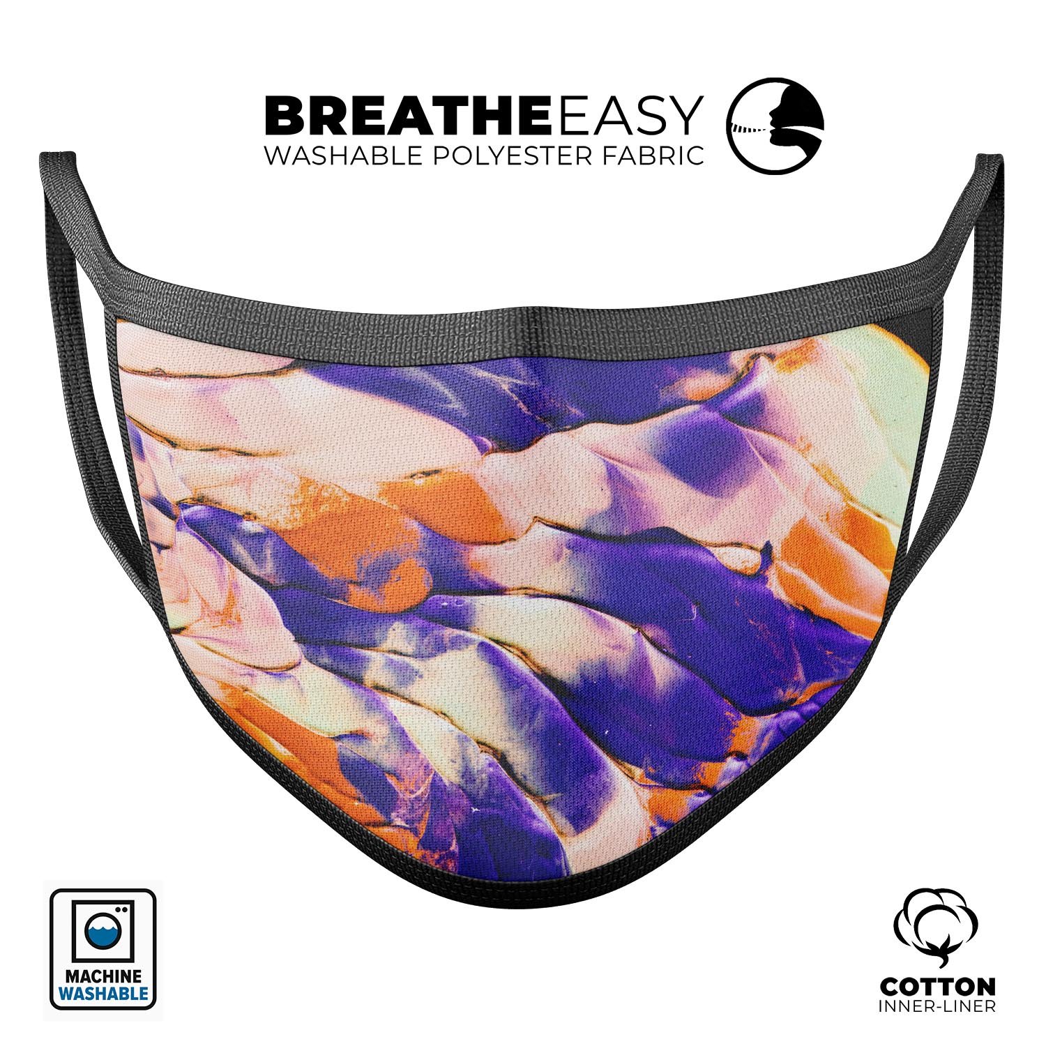 Liquid Abstract Paint V13 mouth cover, featuring a vibrant abstract design, made from soft cotton and memory foam for comfort.