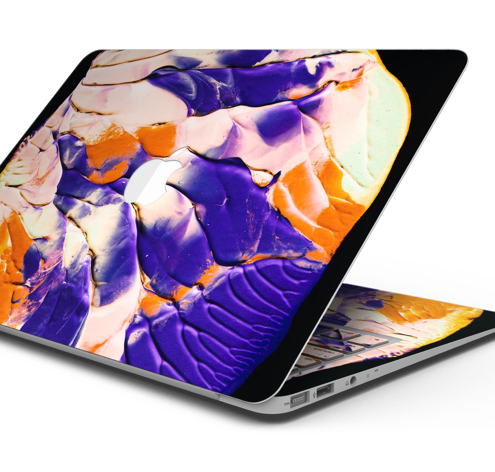 Liquid Abstract Paint V13 skin decal wrap kit for MacBook, showcasing vibrant colors and a sleek design.