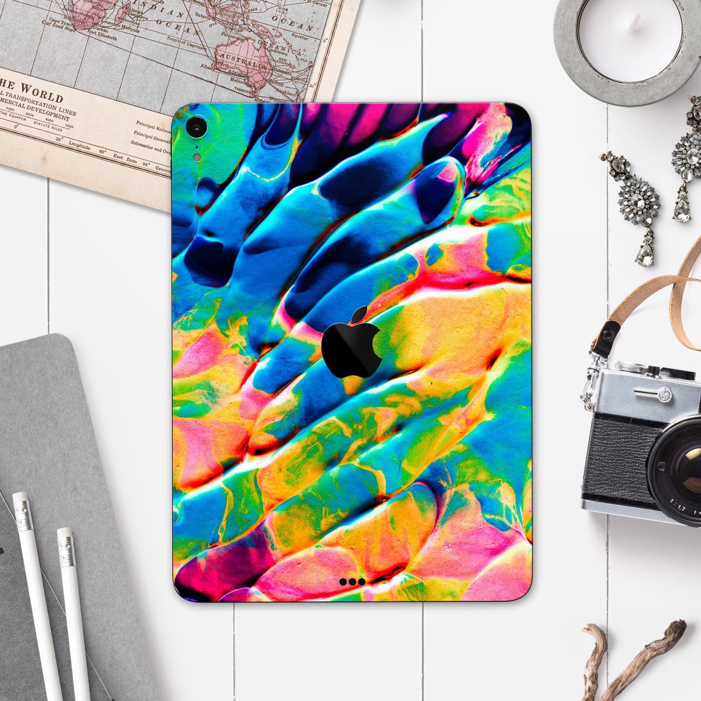 Liquid Abstract Paint V14 skin decal for Apple iPad, showcasing vibrant colors and premium 3M material.
