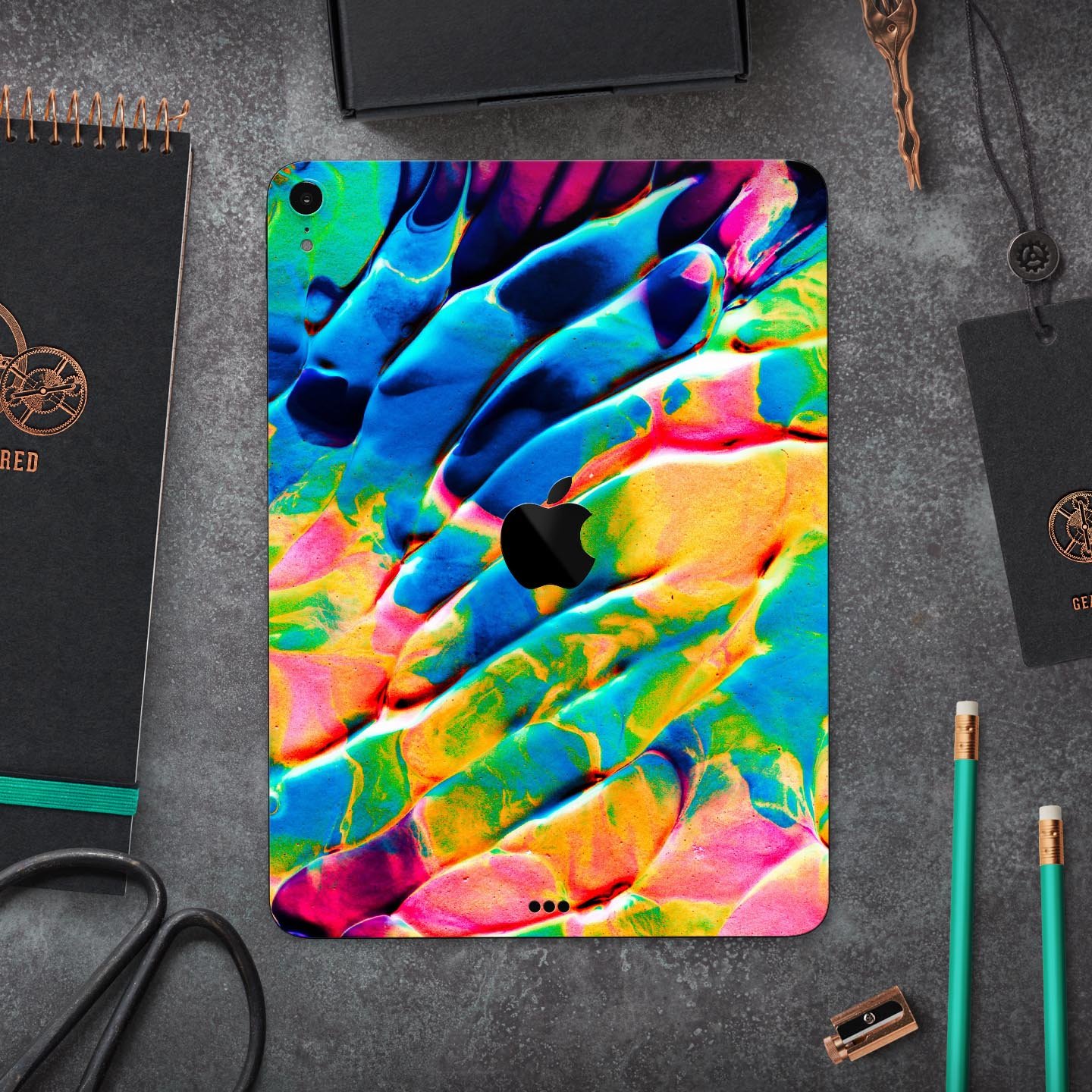 Liquid Abstract Paint V14 skin decal for Apple iPad, showcasing vibrant colors and premium 3M material.