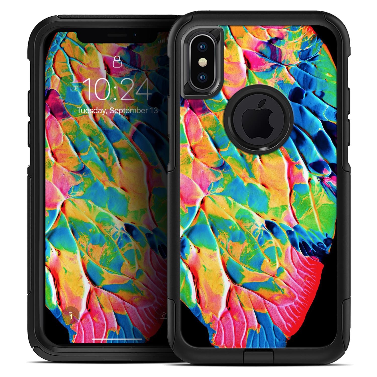 Liquid Abstract Paint V14 Skin Kit for iPhone OtterBox Cases featuring vibrant abstract designs and premium 3M materials.
