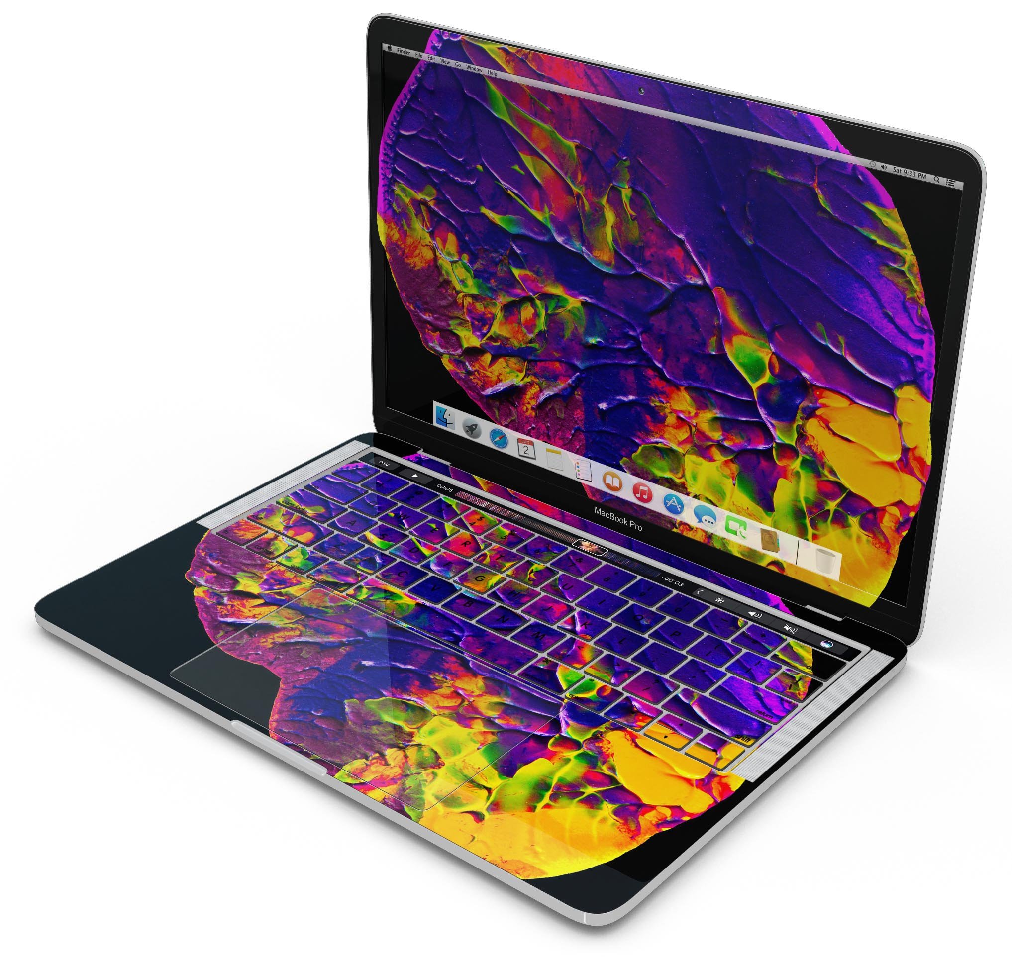 Liquid Abstract Paint V16 skin decal wrap kit for Apple MacBook, showcasing vibrant colors and a sleek design.