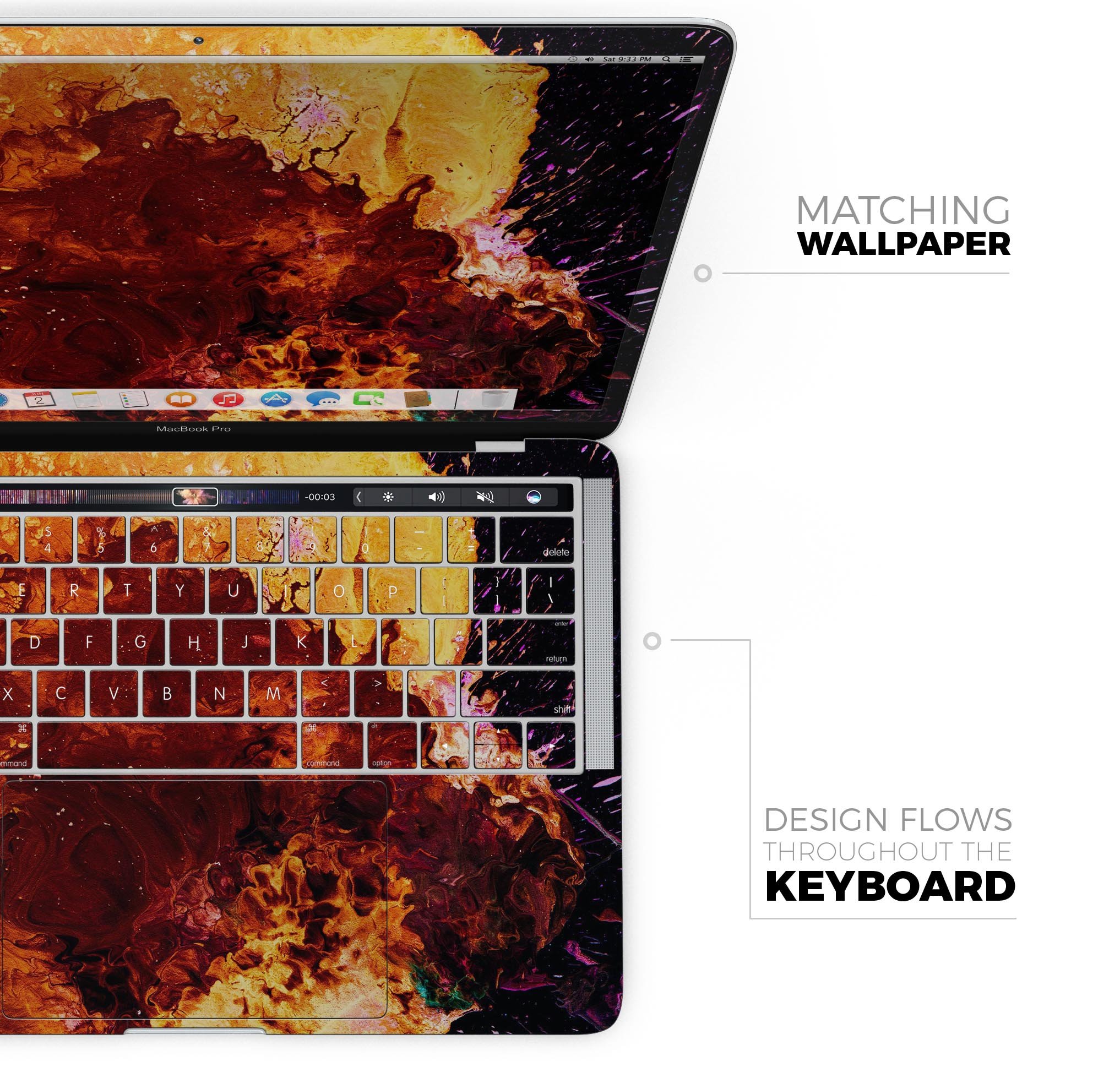 Liquid Abstract Paint V18 skin decal wrap kit for MacBook, showcasing vibrant colors and a sleek design.