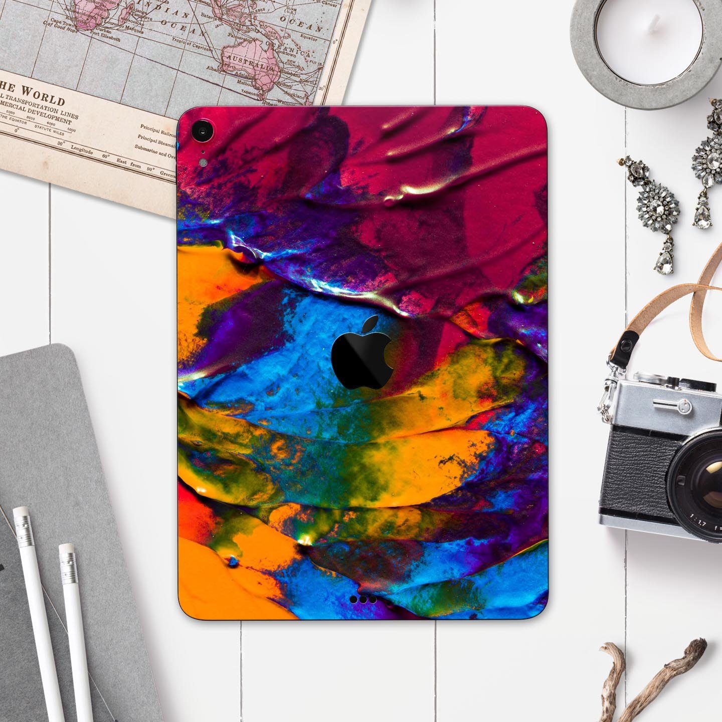 Liquid Abstract Paint V19 skin decal for Apple iPad, showcasing vibrant abstract design and premium 3M material.