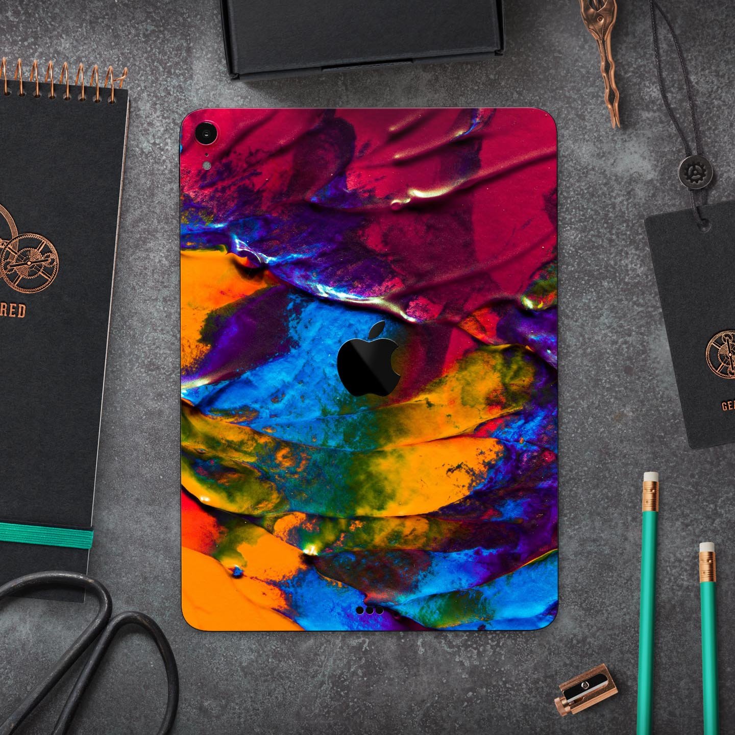 Liquid Abstract Paint V19 skin decal for Apple iPad, showcasing vibrant abstract design and premium 3M material.