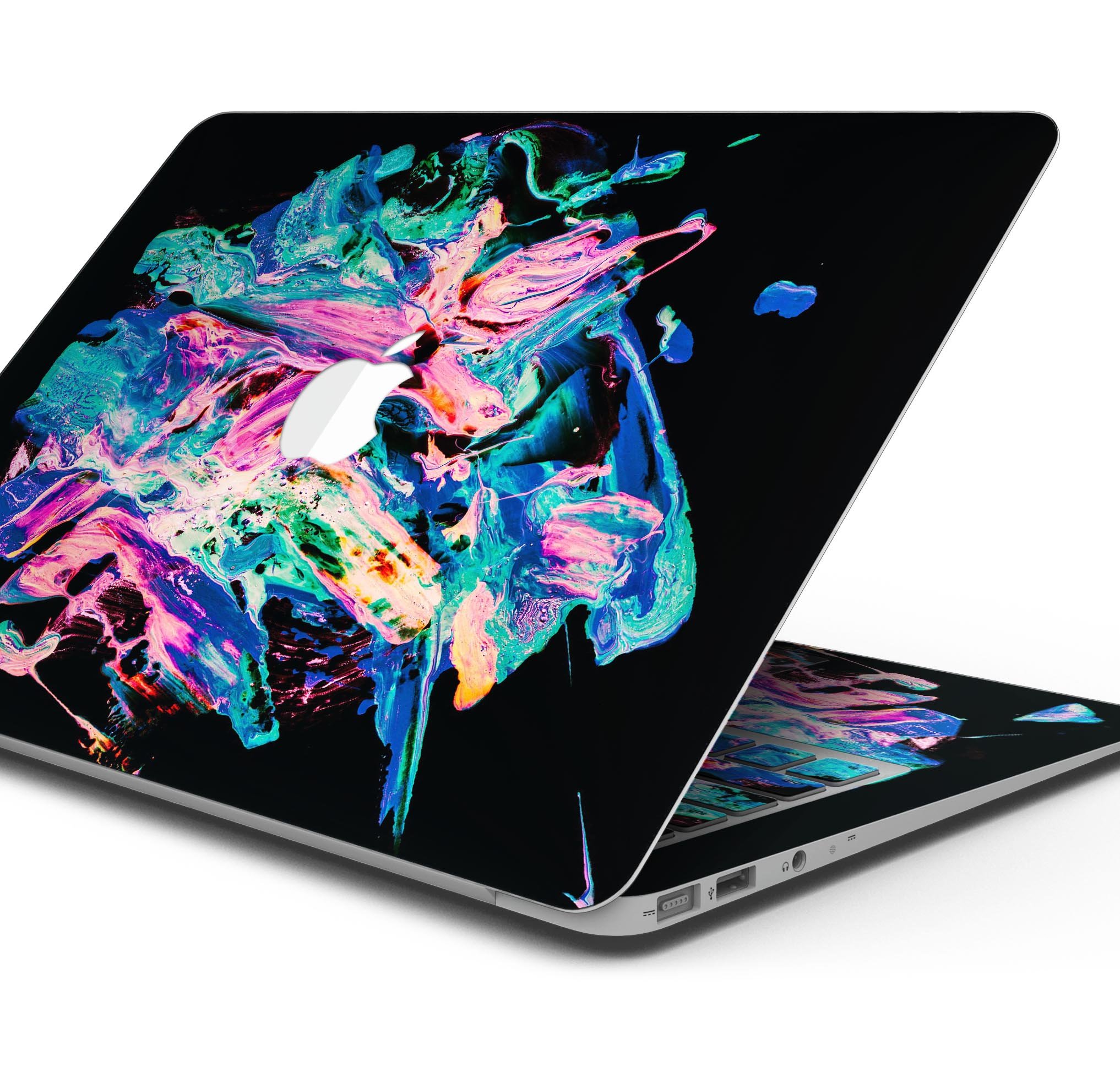 Liquid Abstract Paint V20 skin decal wrap kit for MacBook, showcasing vibrant colors and a sleek design.